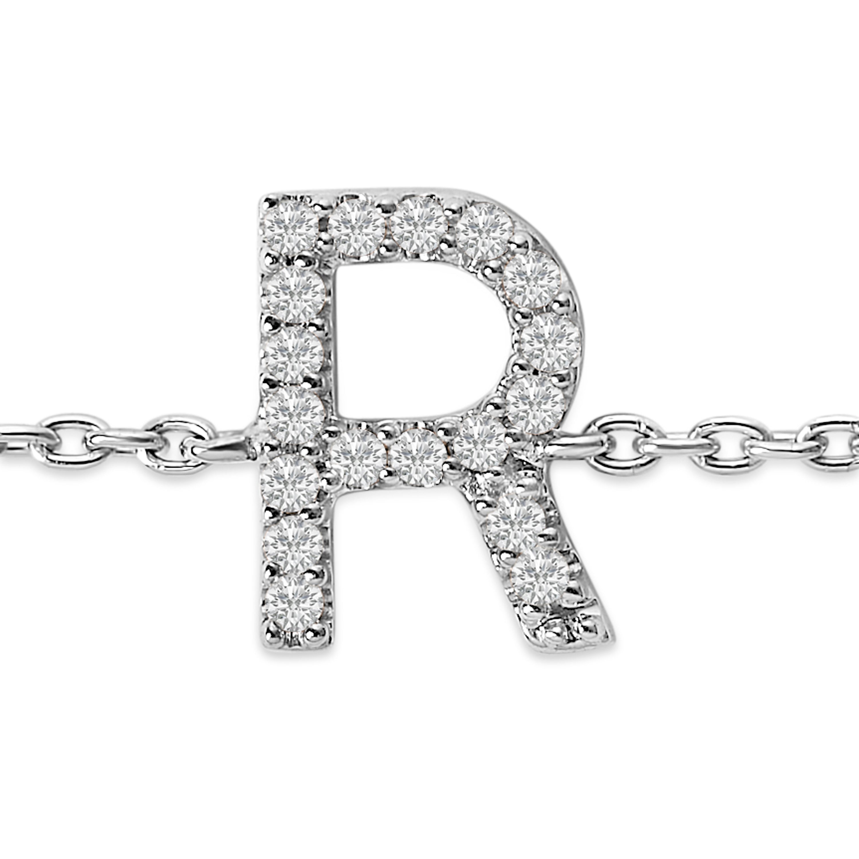 10K White Gold Diamond Accent "R" Initial Charm and Link Bracelet