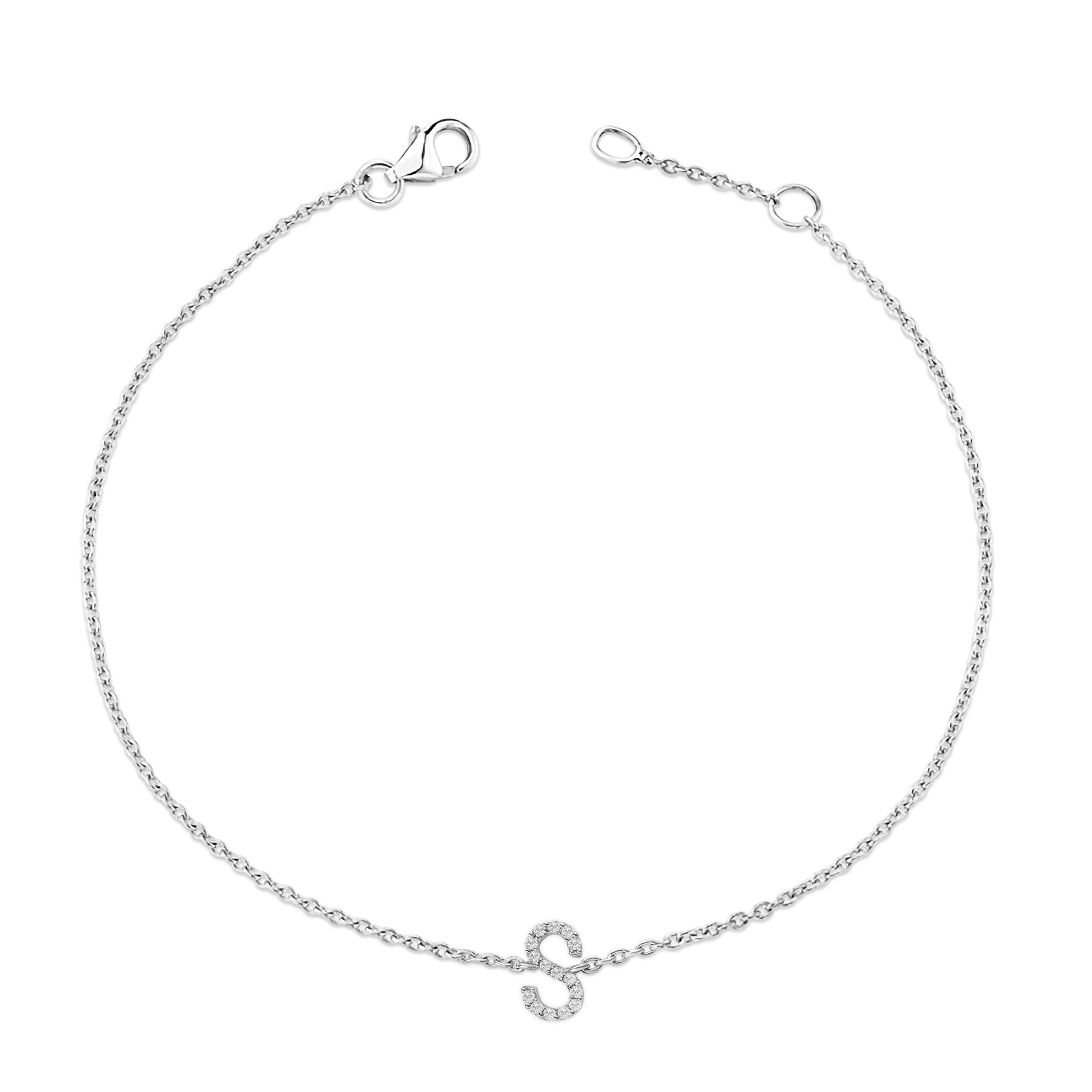10K White Gold Diamond Accent "S" Initial Charm and Link Bracelet-thumbmail-3