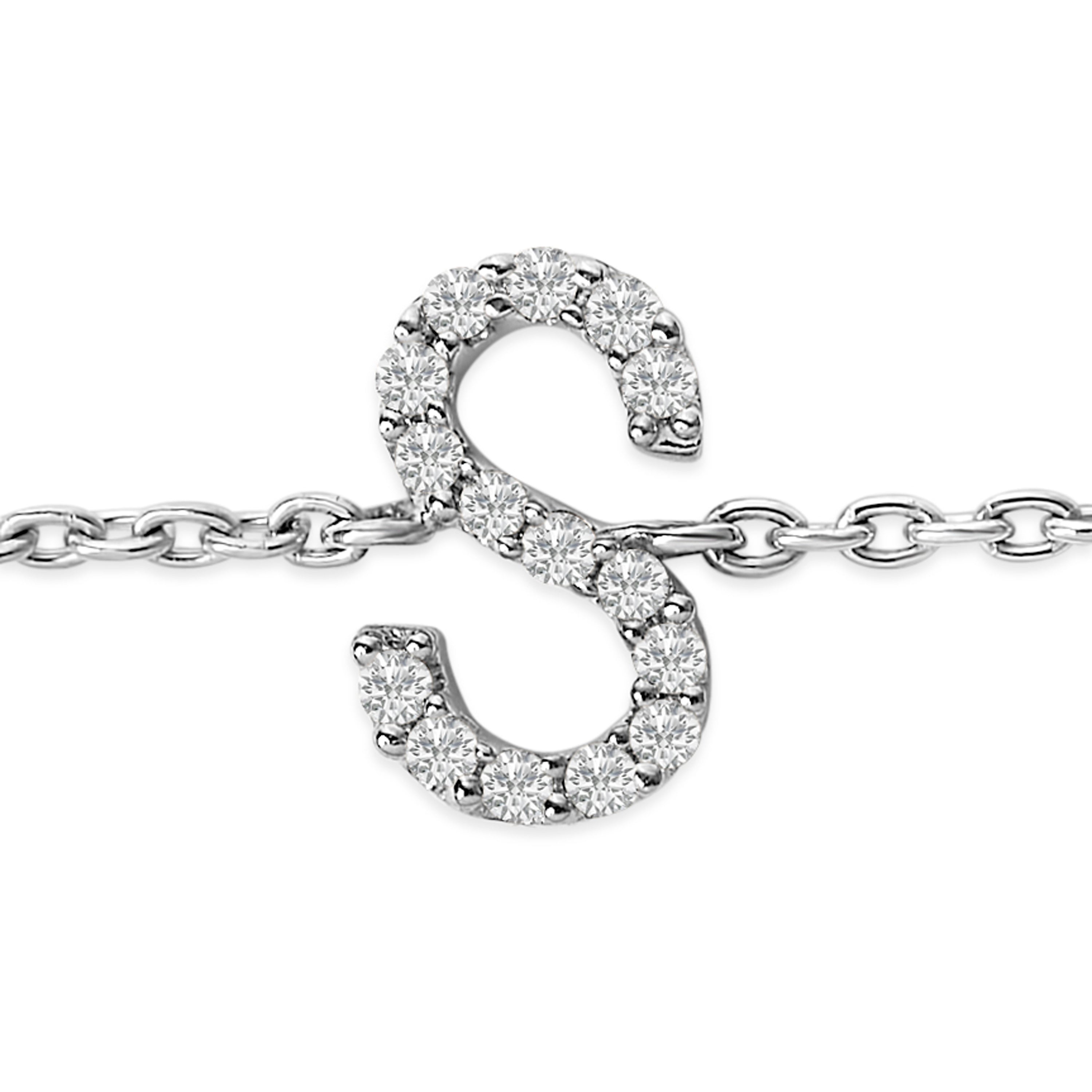 10K White Gold Diamond Accent "S" Initial Charm and Link Bracelet-thumbmail-4