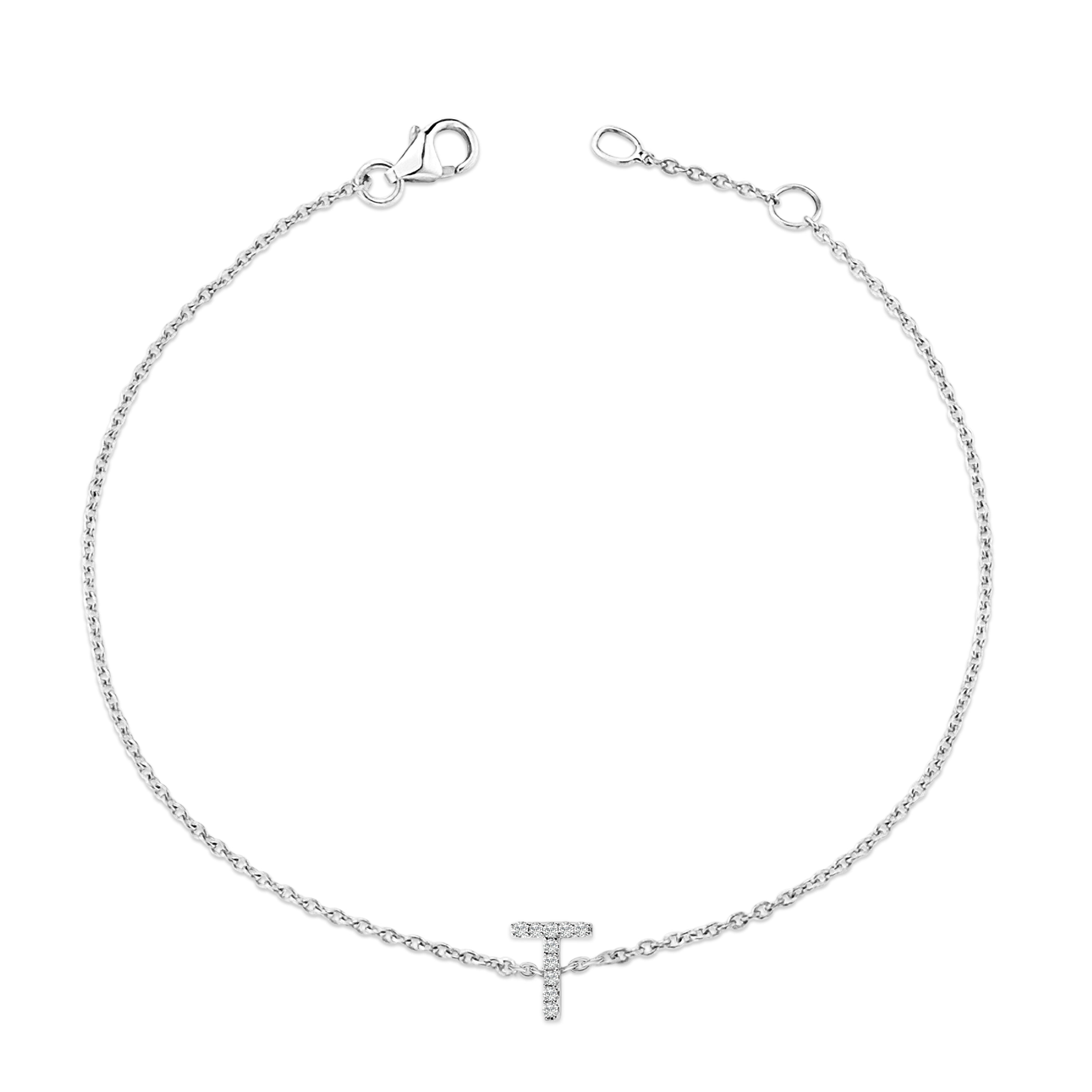 10K White Gold Diamond Accent "T" Initial Charm and Link Bracelet-thumbmail-2