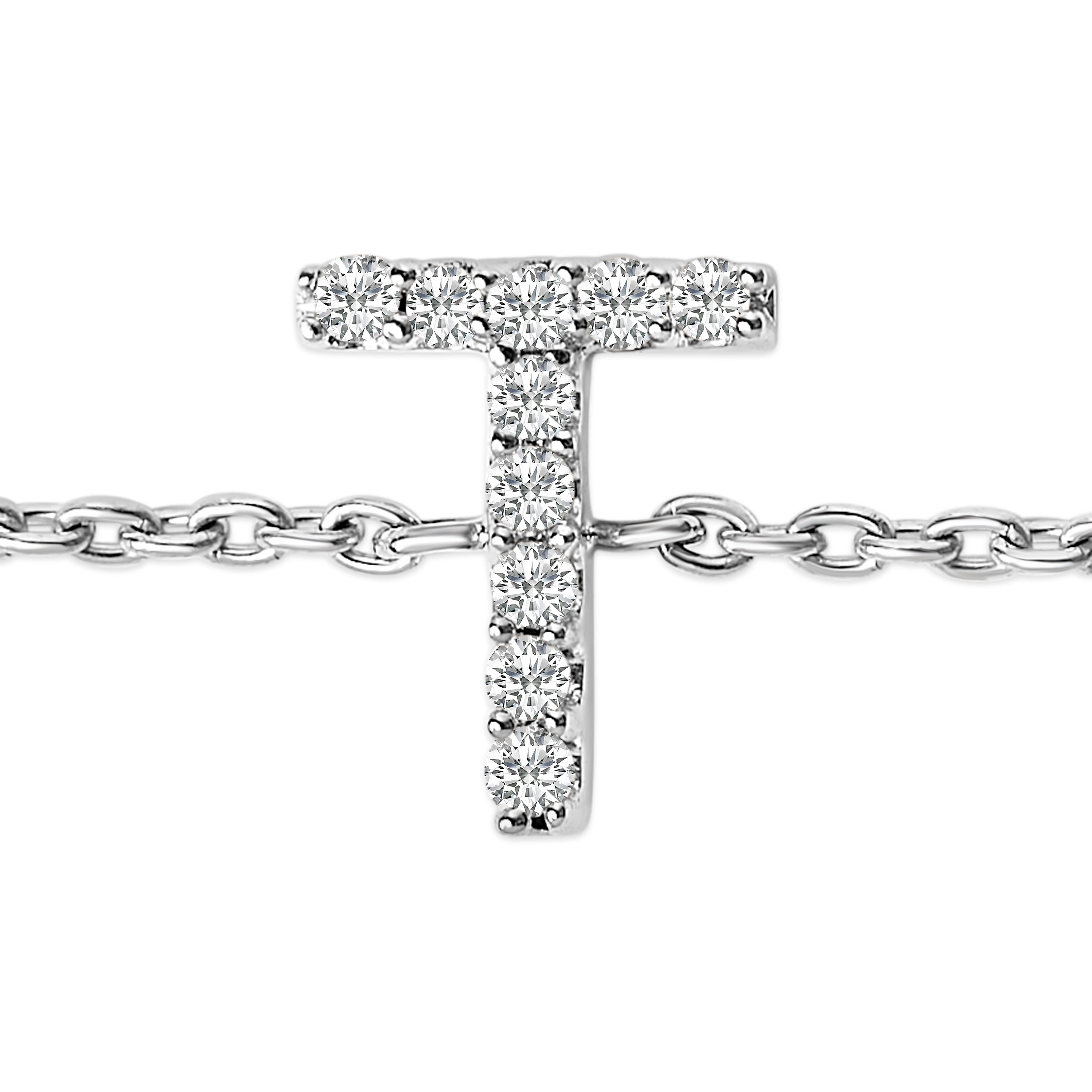 10K White Gold Diamond Accent "T" Initial Charm and Link Bracelet-thumbmail-3