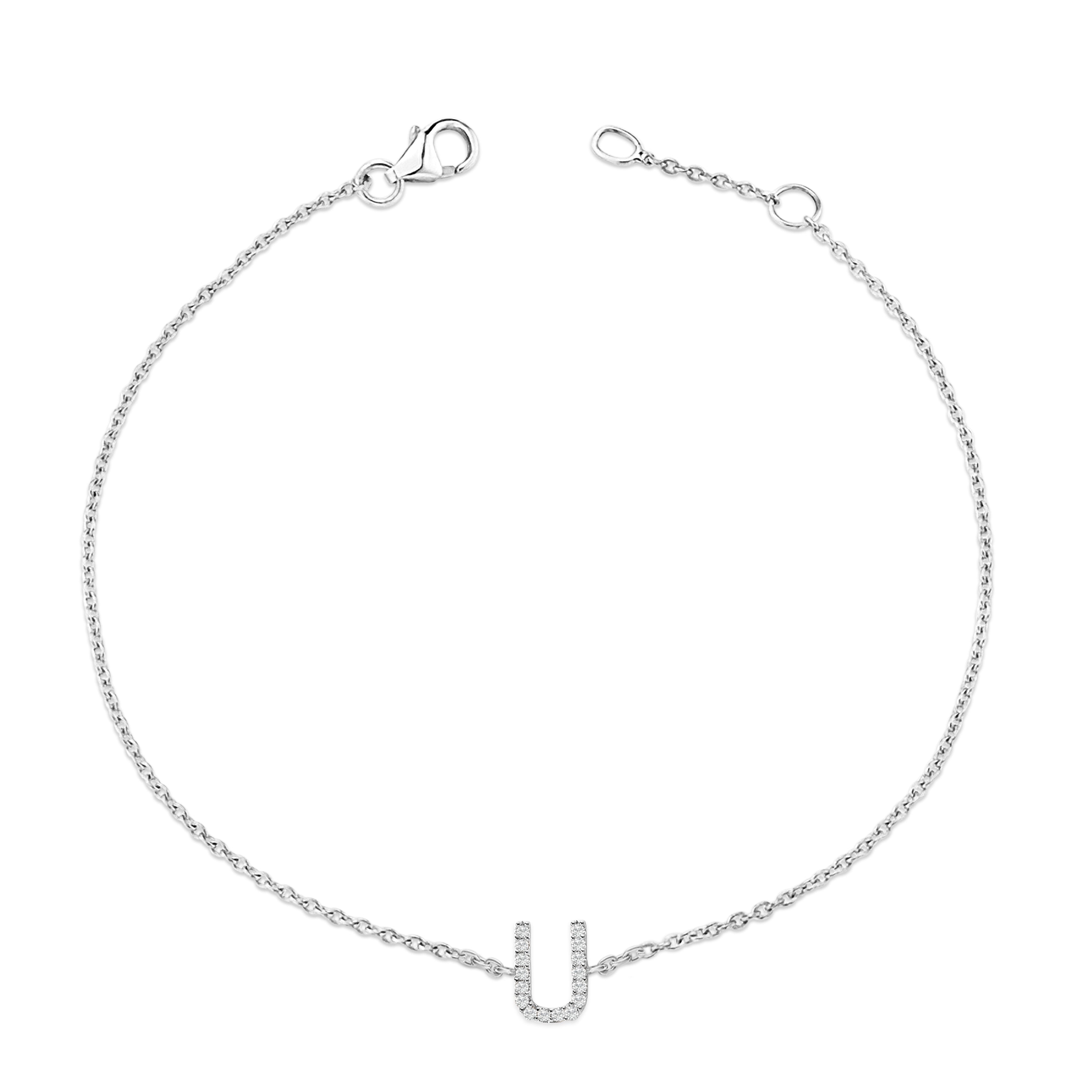 10K White Gold Diamond Accent "U" Initial Charm and Link Bracelet-thumbmail-3