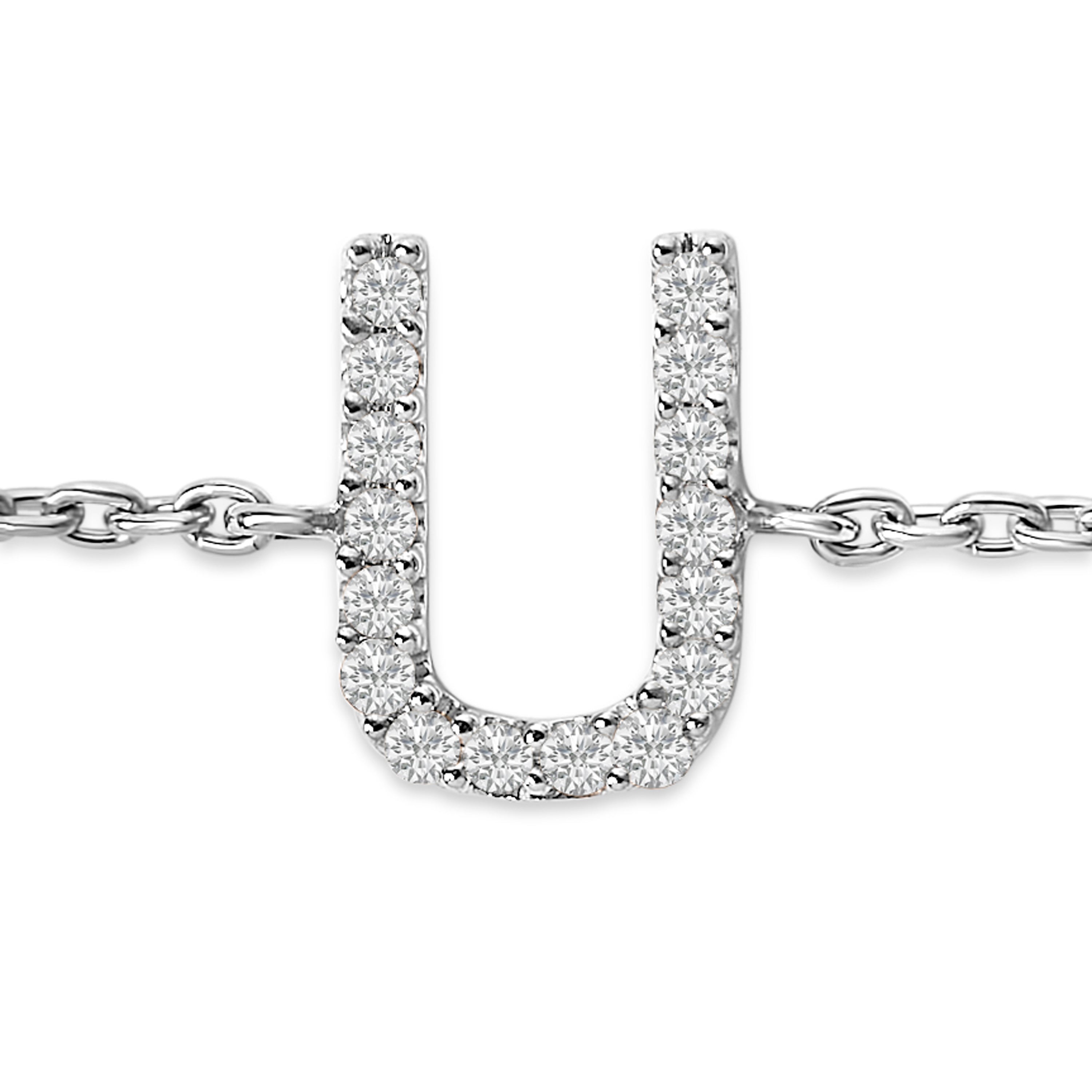 10K White Gold Diamond Accent "U" Initial Charm and Link Bracelet-thumbmail-5
