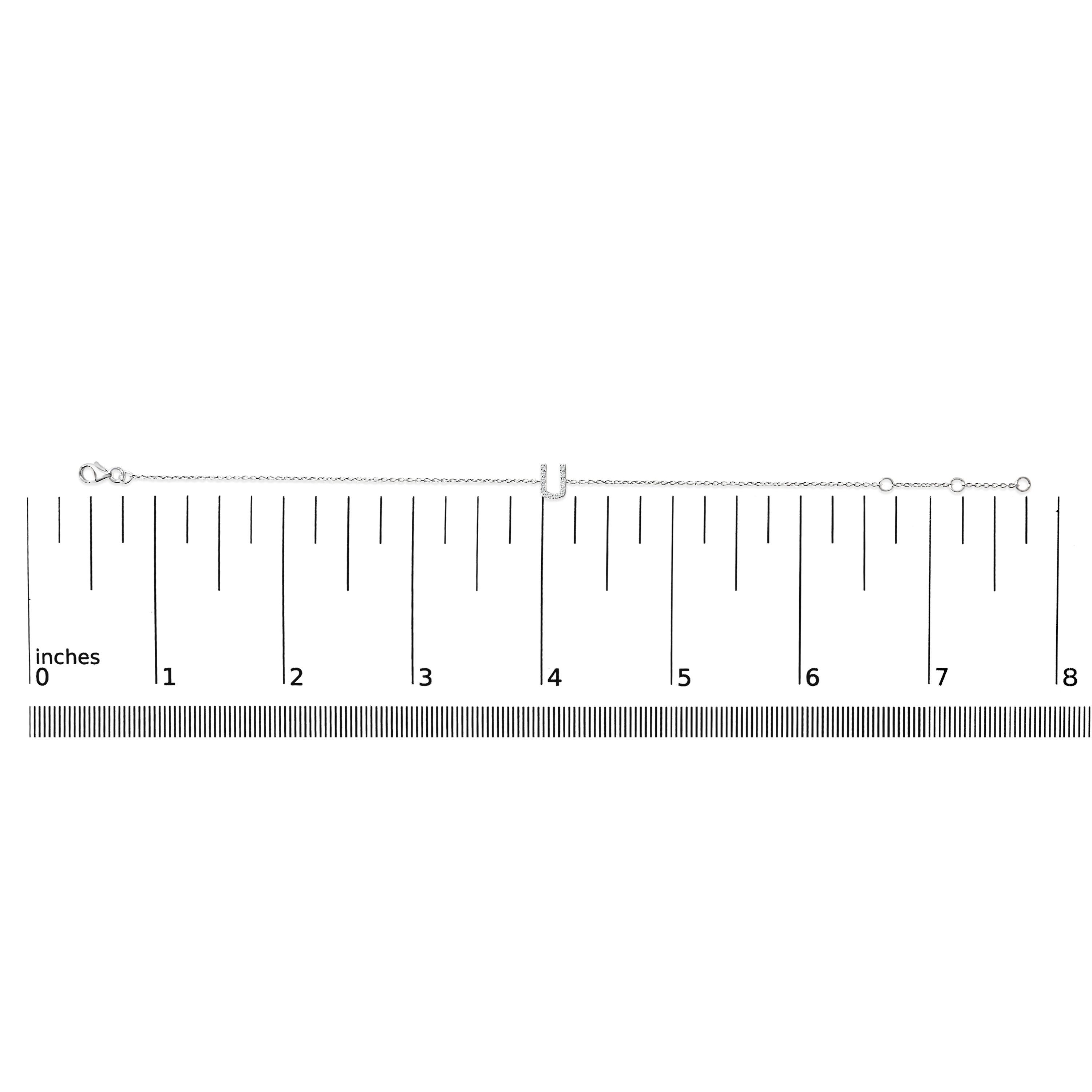 10K White Gold Diamond Accent "U" Initial Charm and Link Bracelet