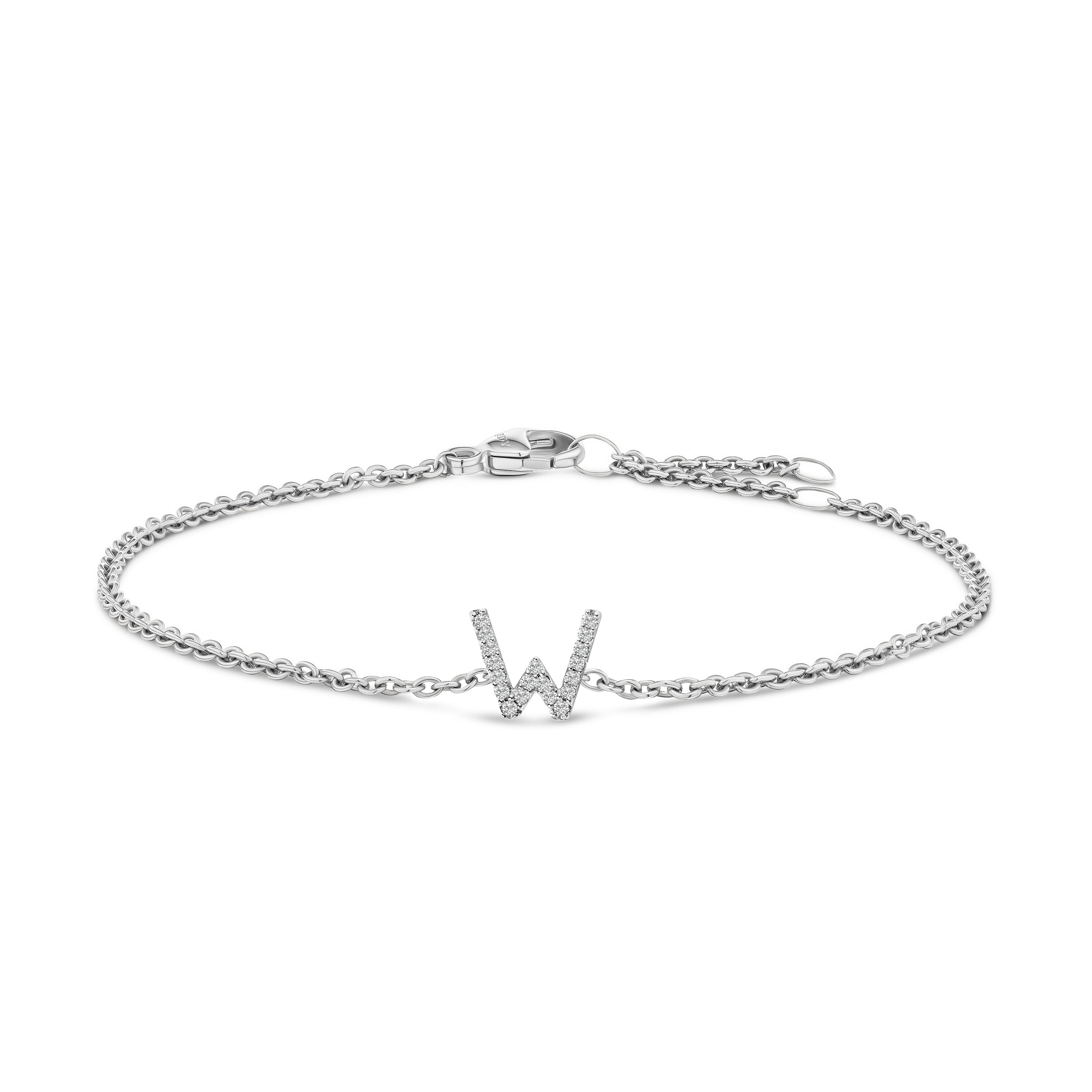 10K White Gold Diamond Accent "W" Initial Charm and Link Bracelet-thumbmail-2