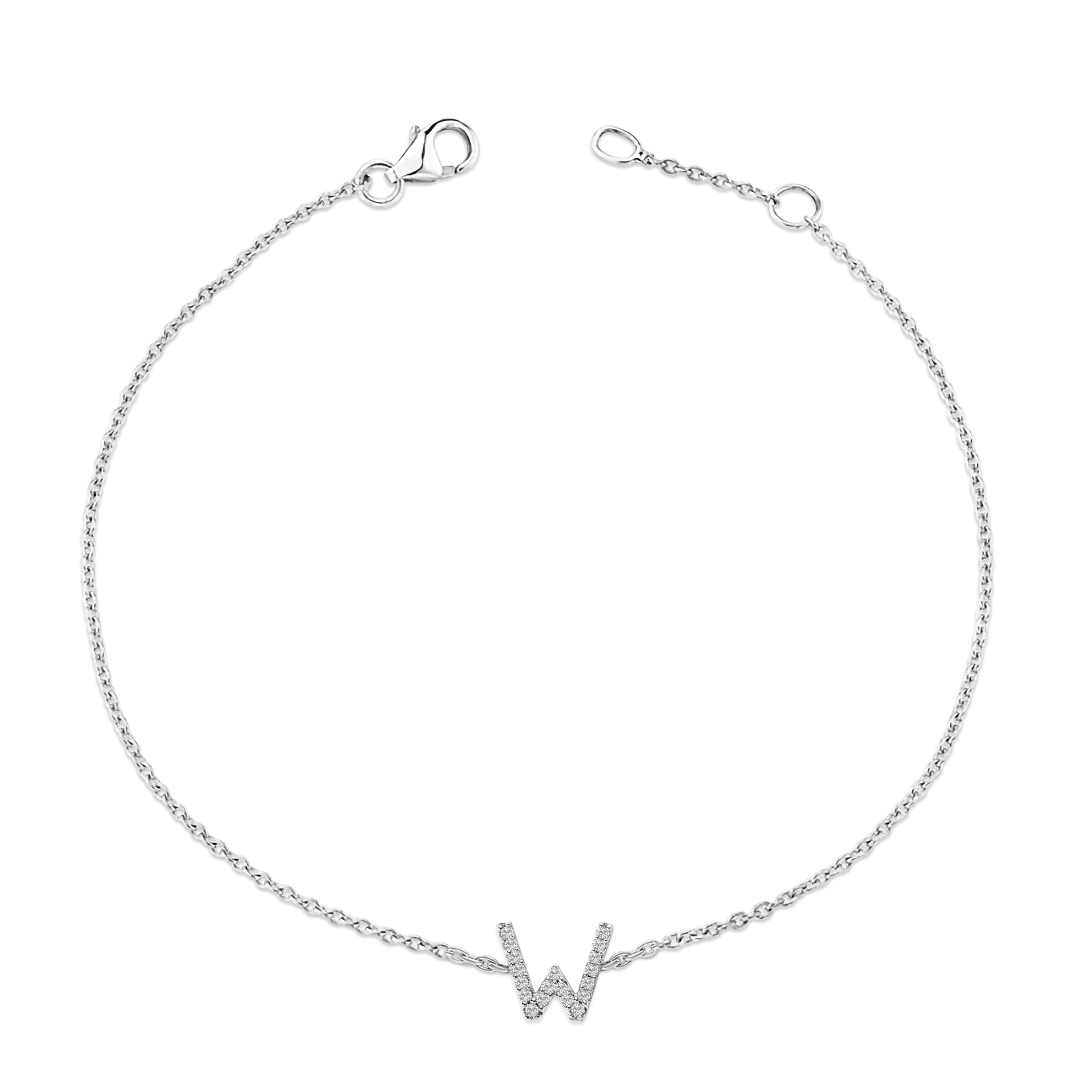 10K White Gold Diamond Accent "W" Initial Charm and Link Bracelet-thumbmail-3