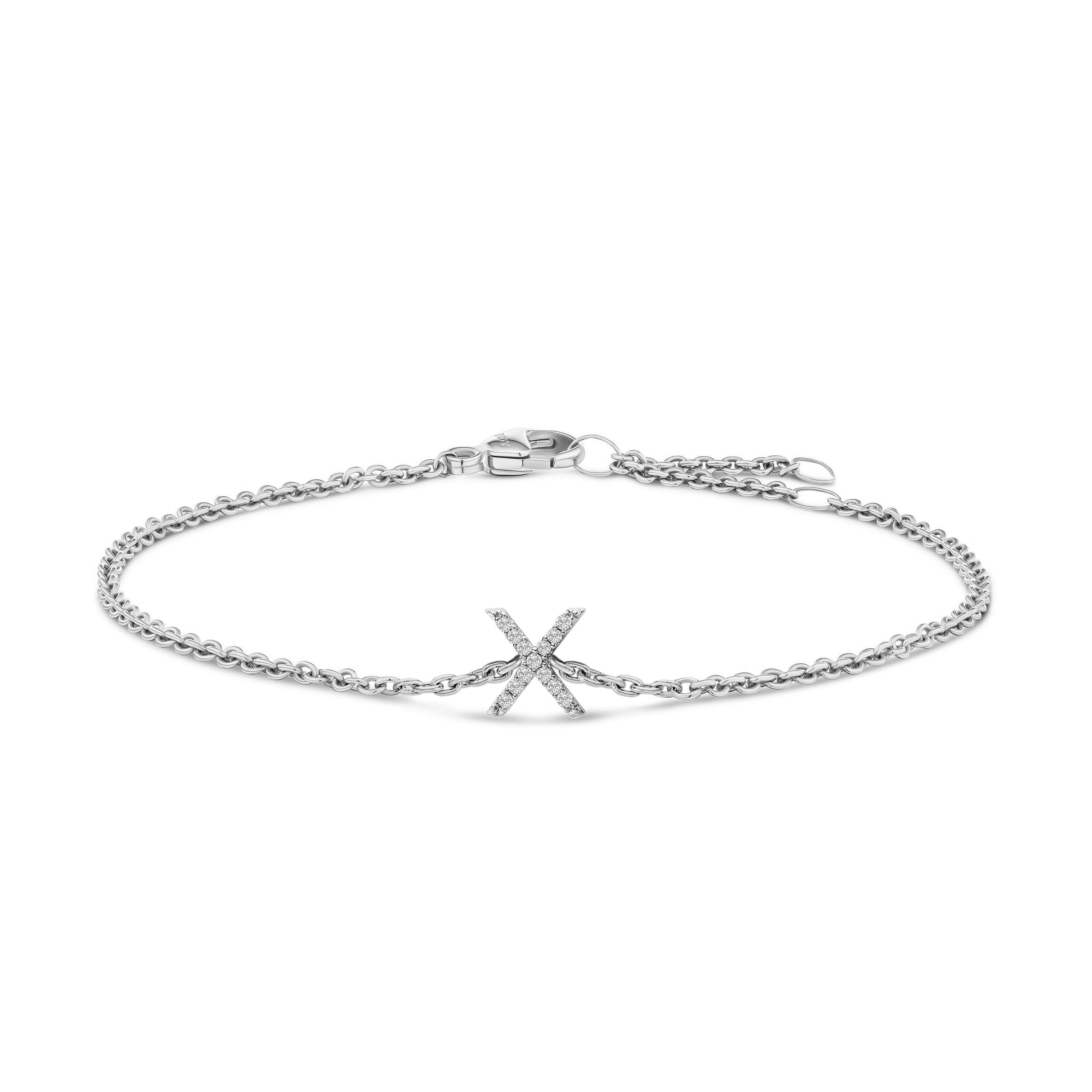 10K White Gold Diamond Accent "X" Initial Charm and Link Bracelet-thumbmail-6