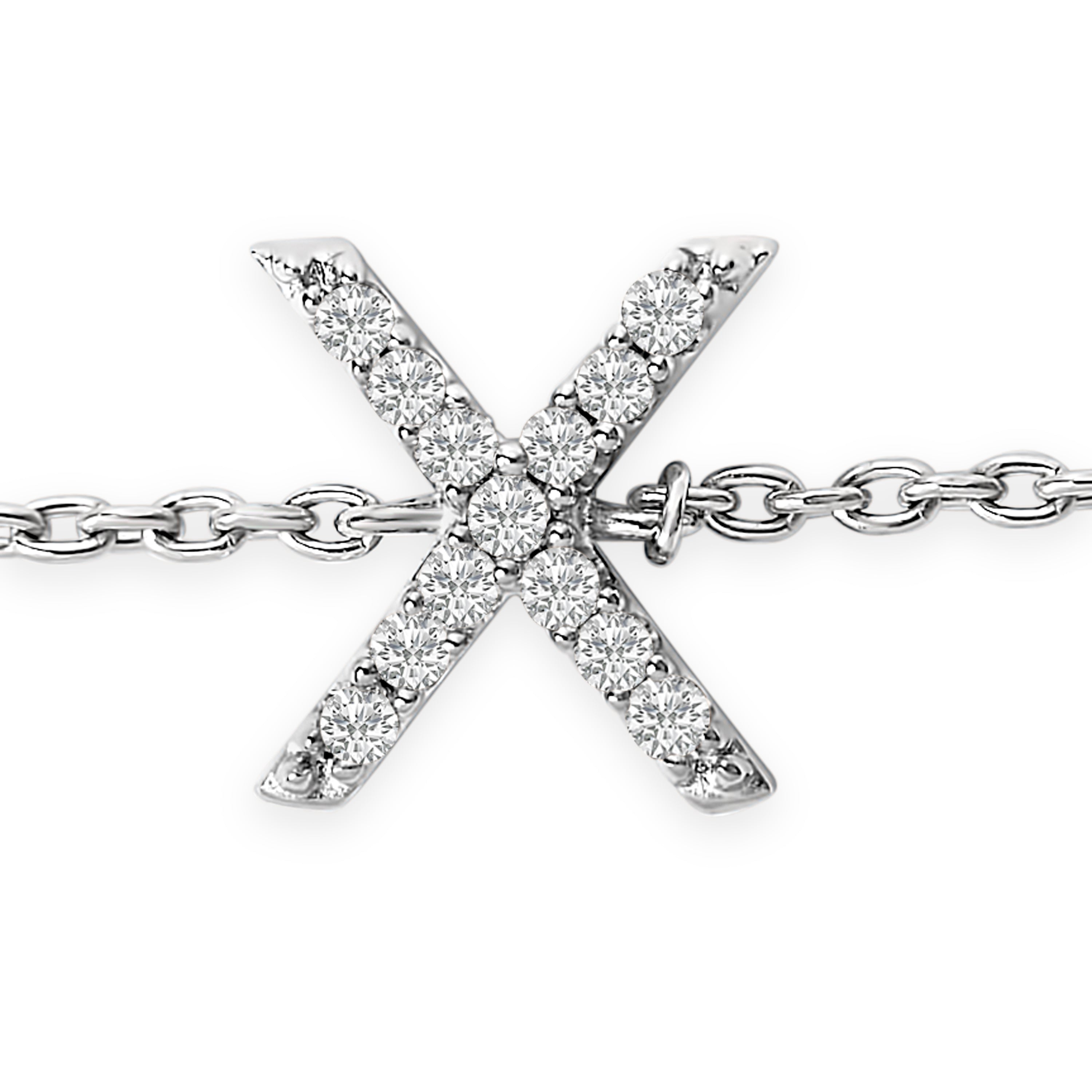 10K White Gold Diamond Accent "X" Initial Charm and Link Bracelet-thumbmail-3