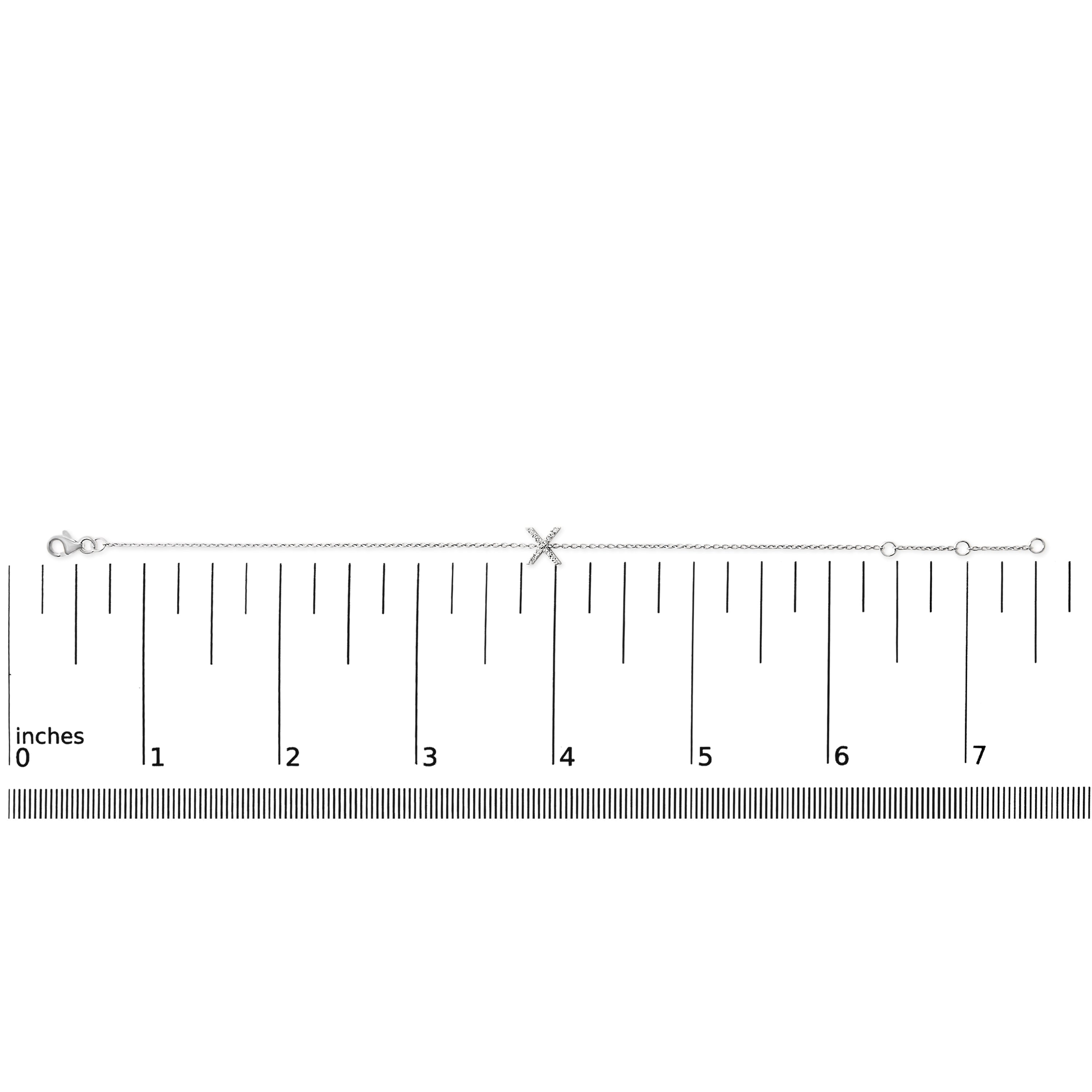 10K White Gold Diamond Accent "X" Initial Charm and Link Bracelet