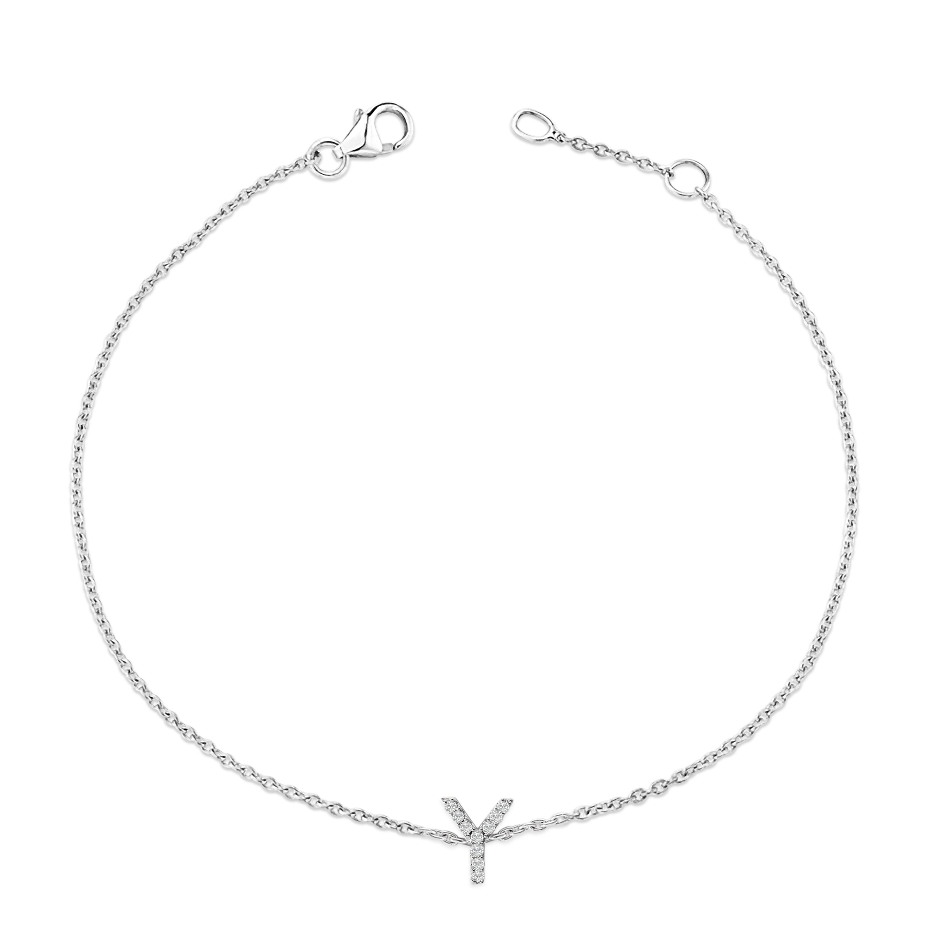 10K White Gold Diamond Accent "Y" Initial Charm and Link Bracelet-thumbmail-3