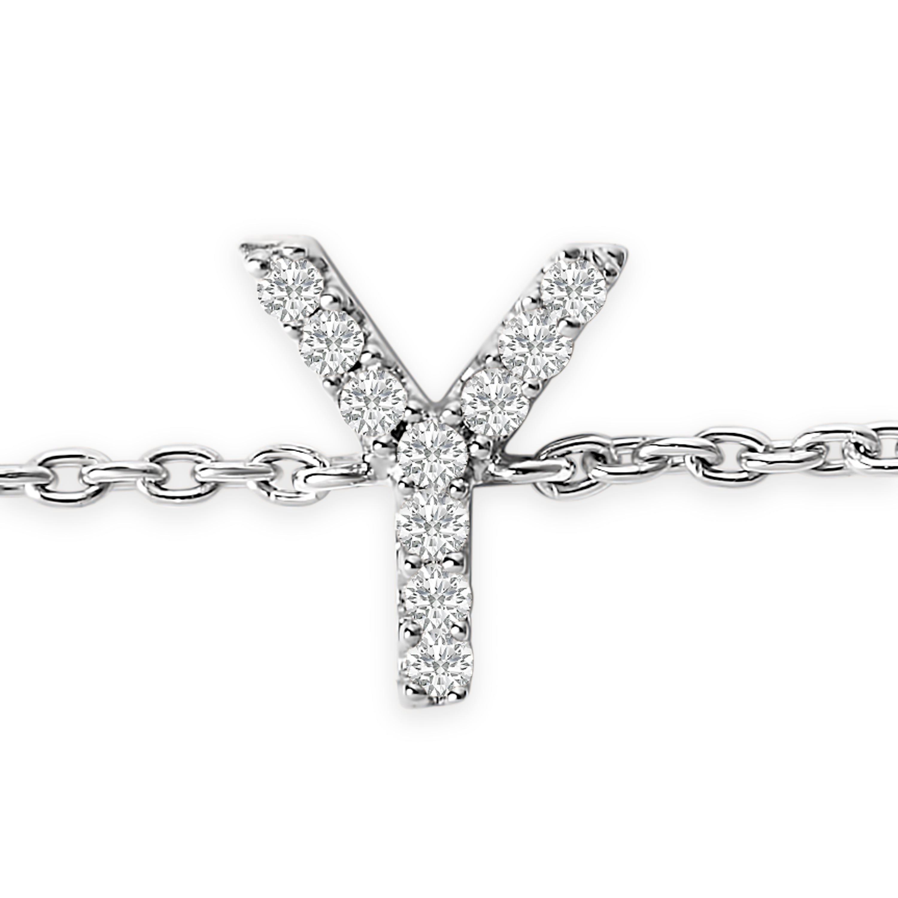 10K White Gold Diamond Accent "Y" Initial Charm and Link Bracelet-thumbmail-6