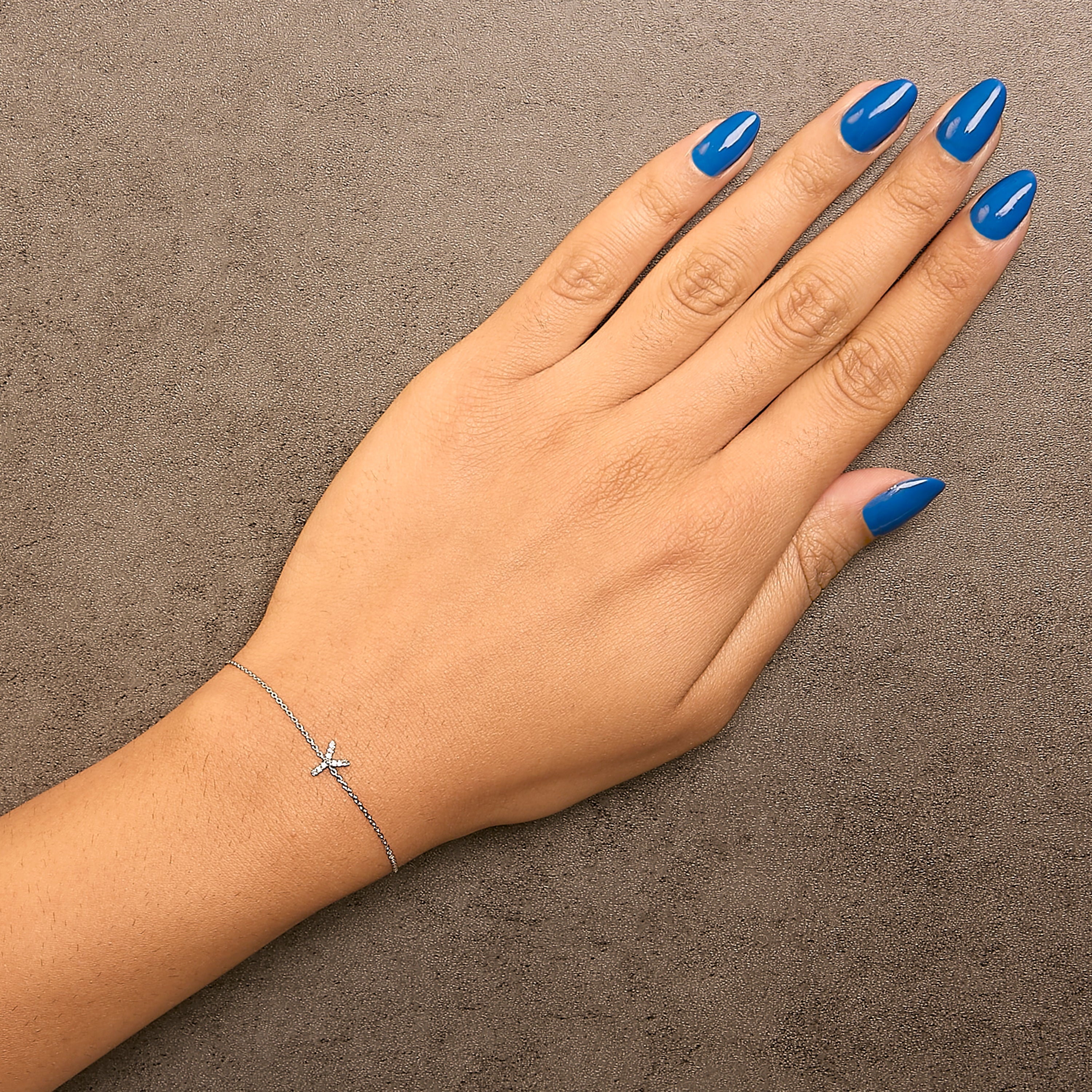 10K White Gold Diamond Accent "Y" Initial Charm and Link Bracelet-thumbmail-5