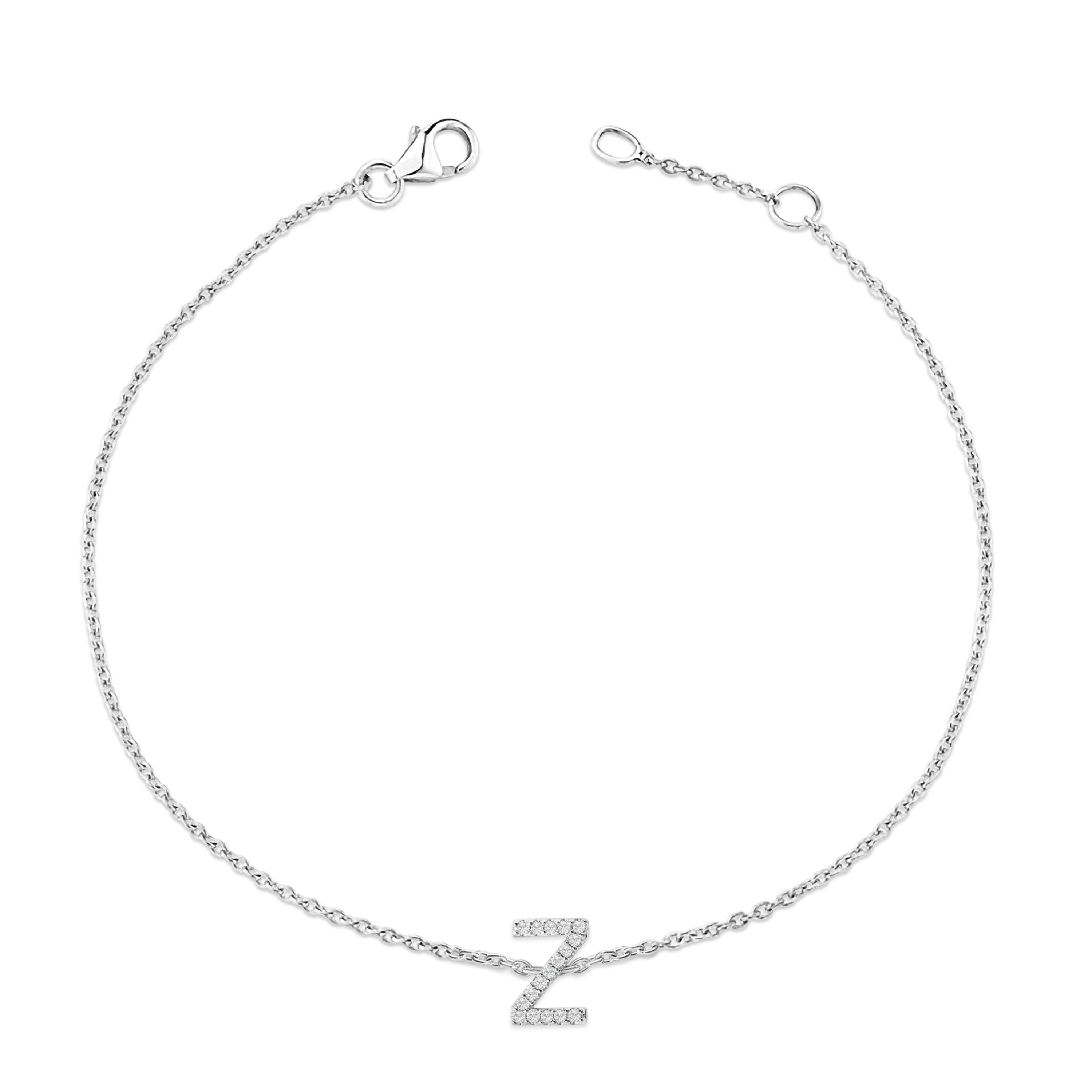 10K White Gold Diamond Accent "Z" Initial Charm and Link Bracelet-thumbmail-3