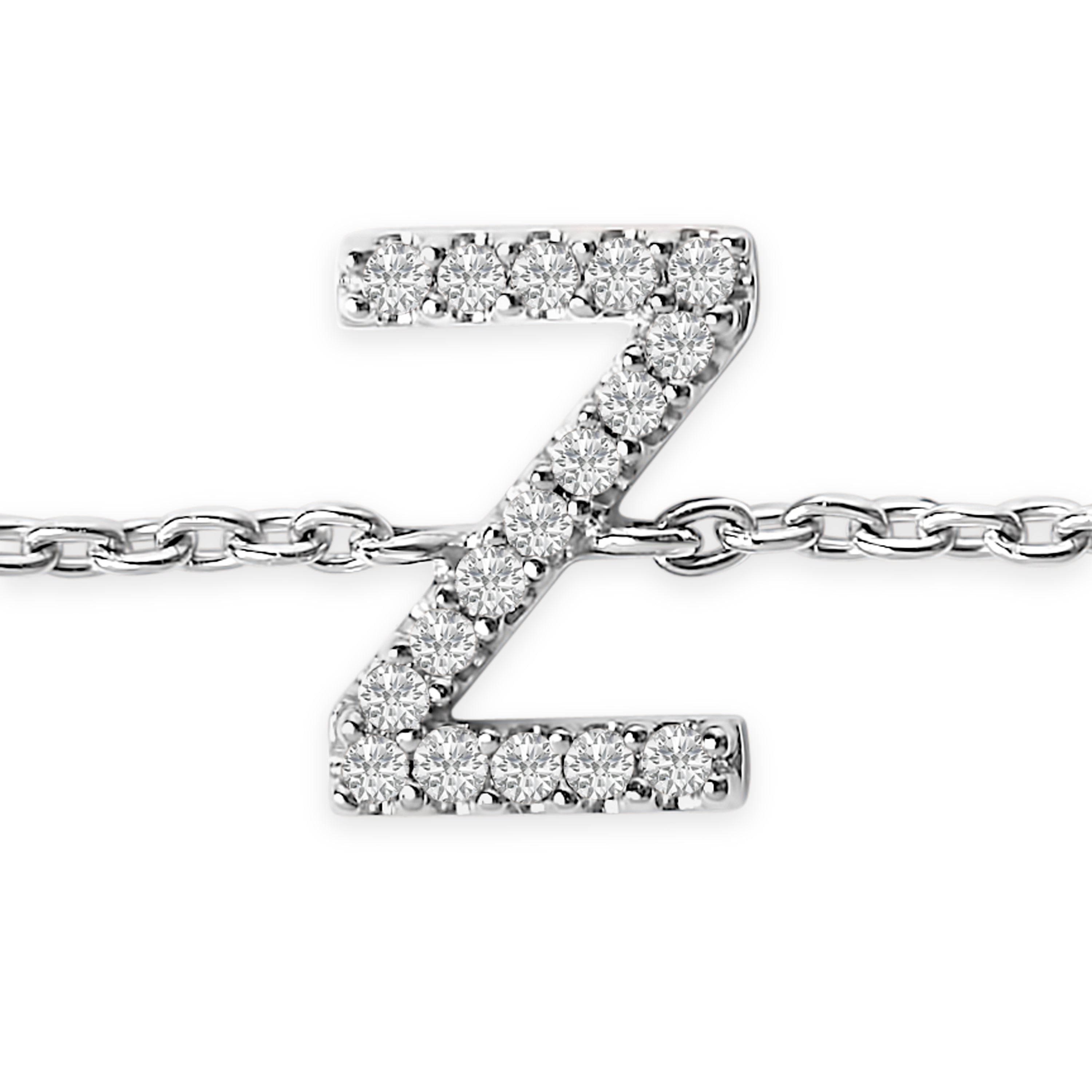10K White Gold Diamond Accent "Z" Initial Charm and Link Bracelet-thumbmail-4