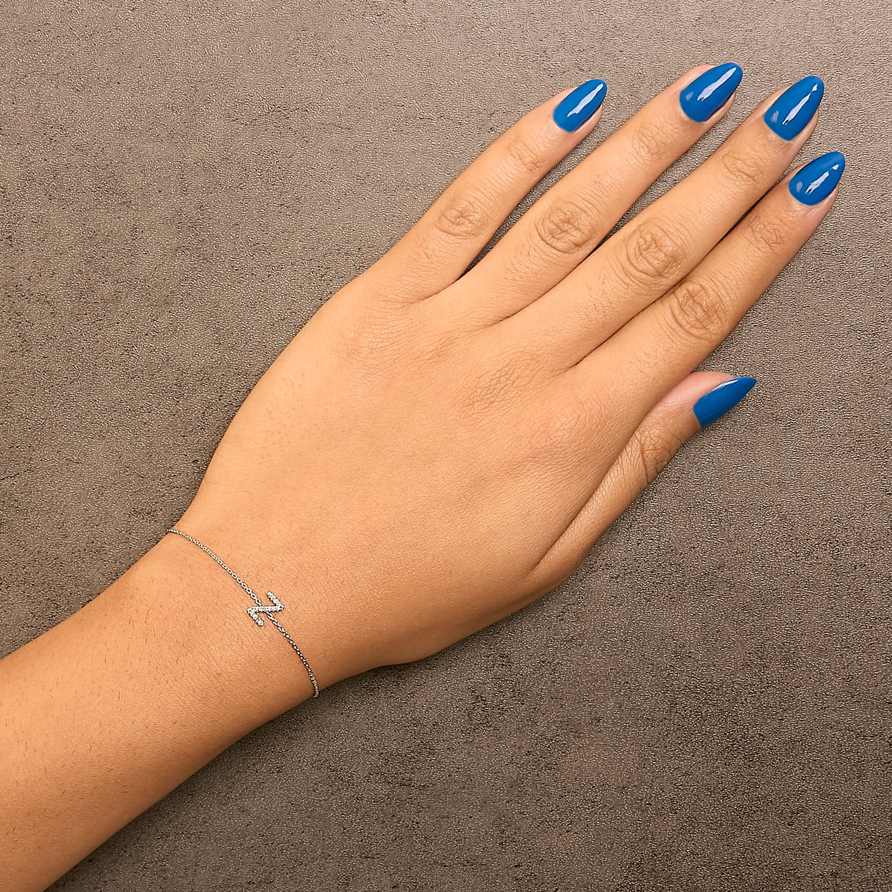 10K White Gold Diamond Accent "Z" Initial Charm and Link Bracelet-thumbmail-5