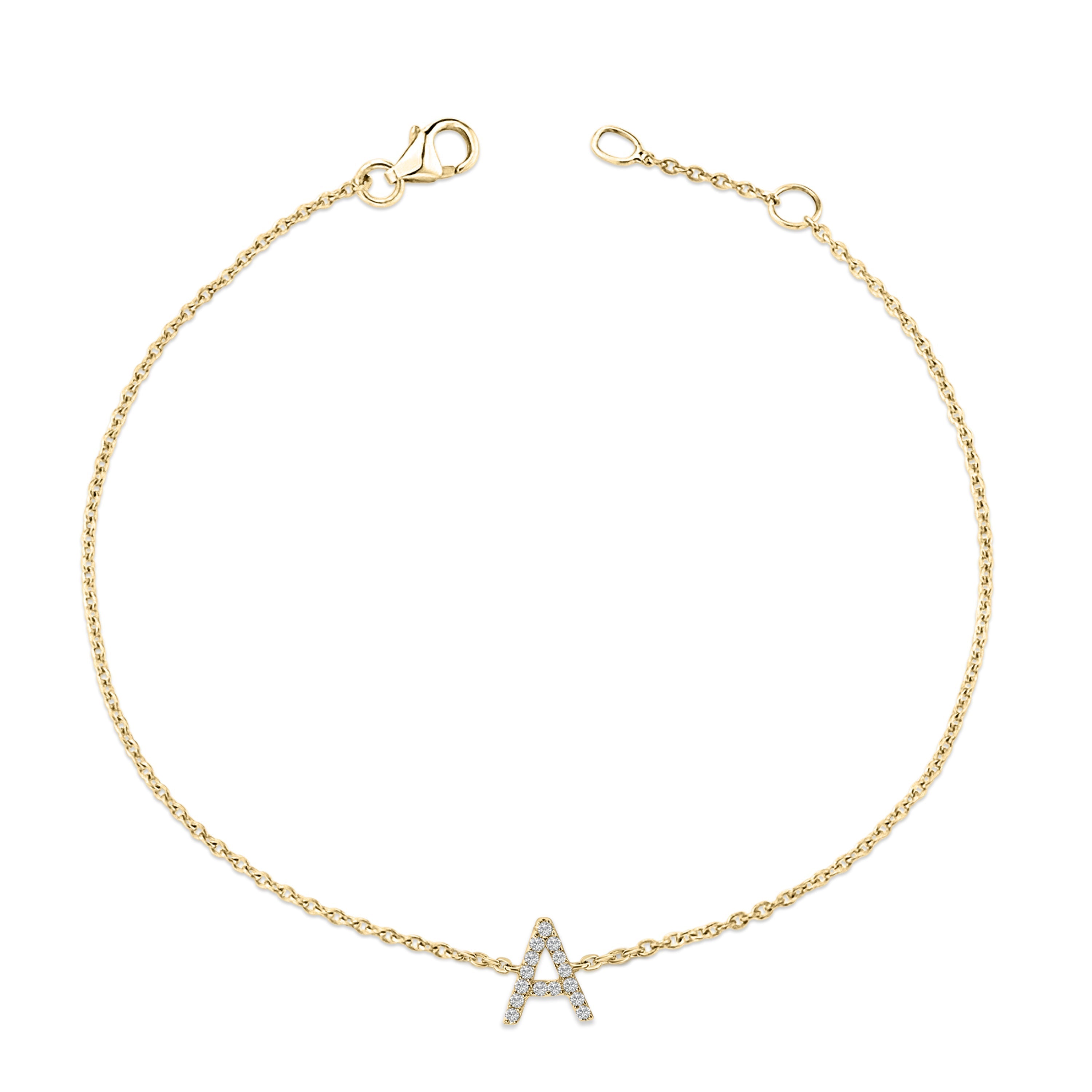 10K Yellow Gold Diamond Accent "A" Initial Charm and Link Bracelet-thumbmail-3