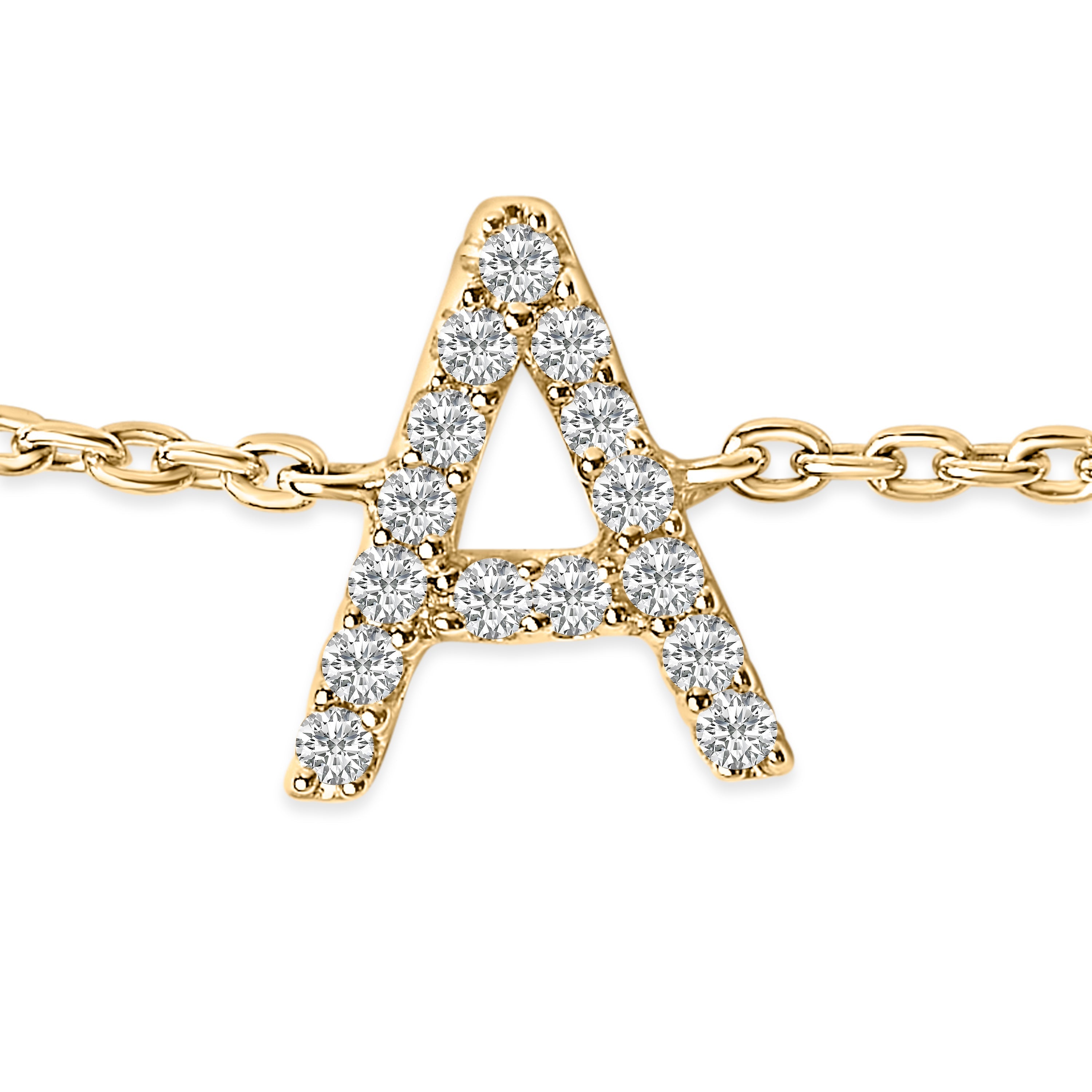 10K Yellow Gold Diamond Accent "A" Initial Charm and Link Bracelet-thumbmail-4