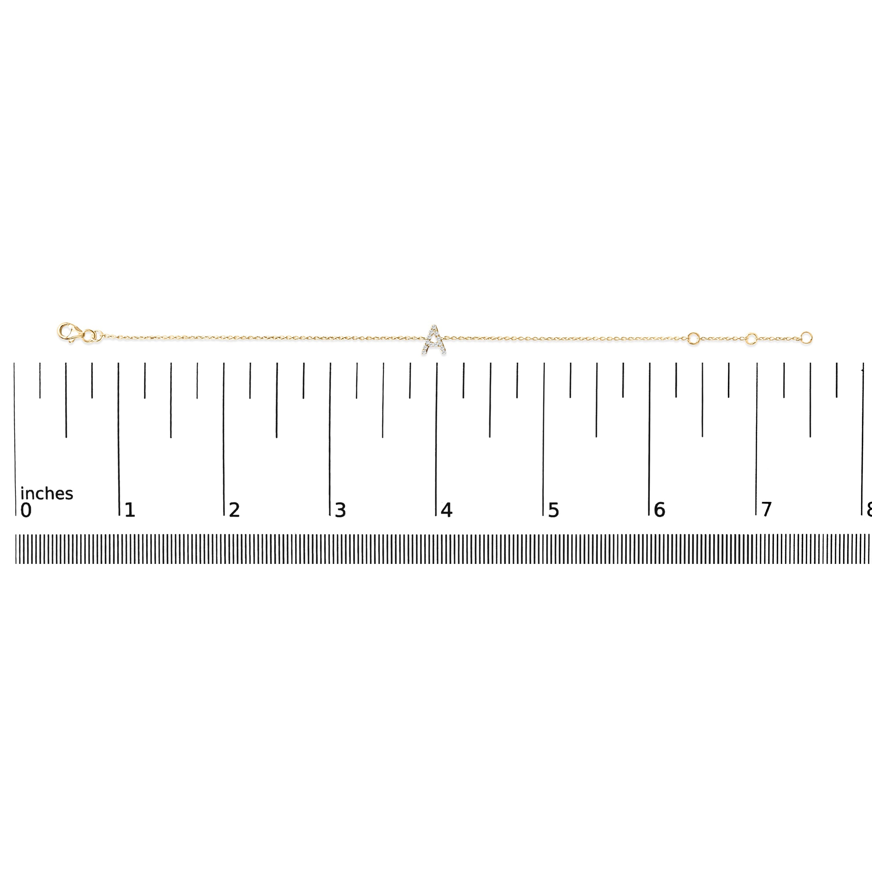 10K Yellow Gold Diamond Accent "A" Initial Charm and Link Bracelet