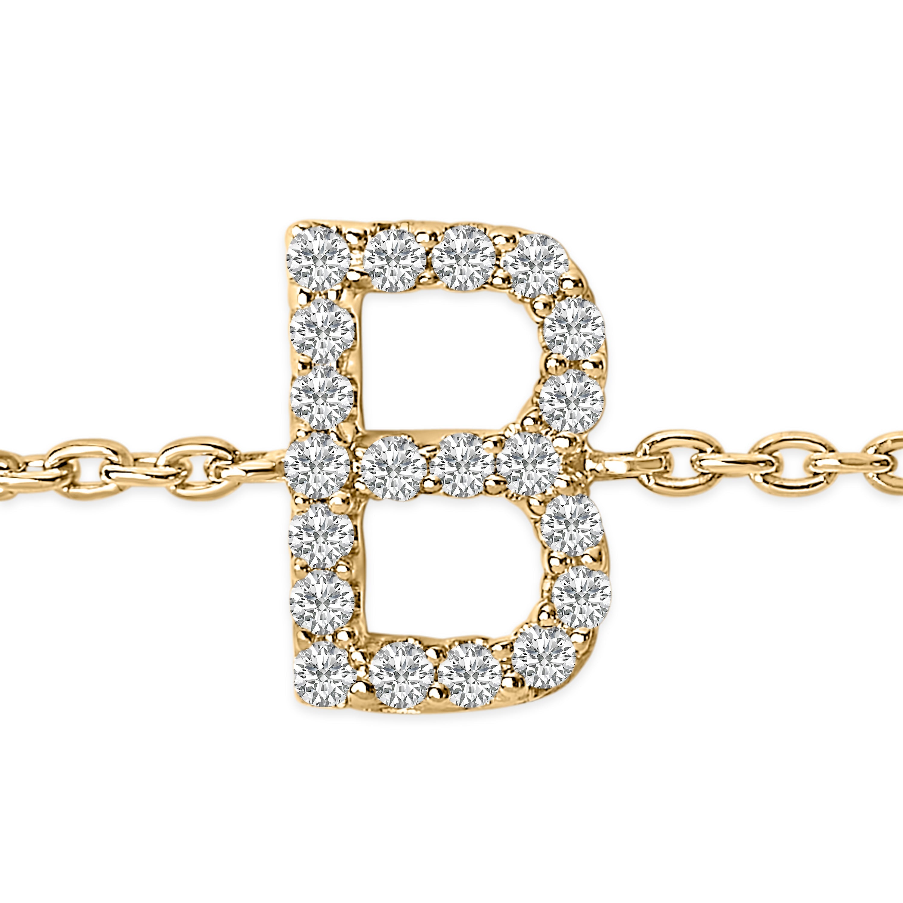 10K Yellow Gold Diamond Accent "B" Initial Charm and Link Bracelet-thumbmail-6