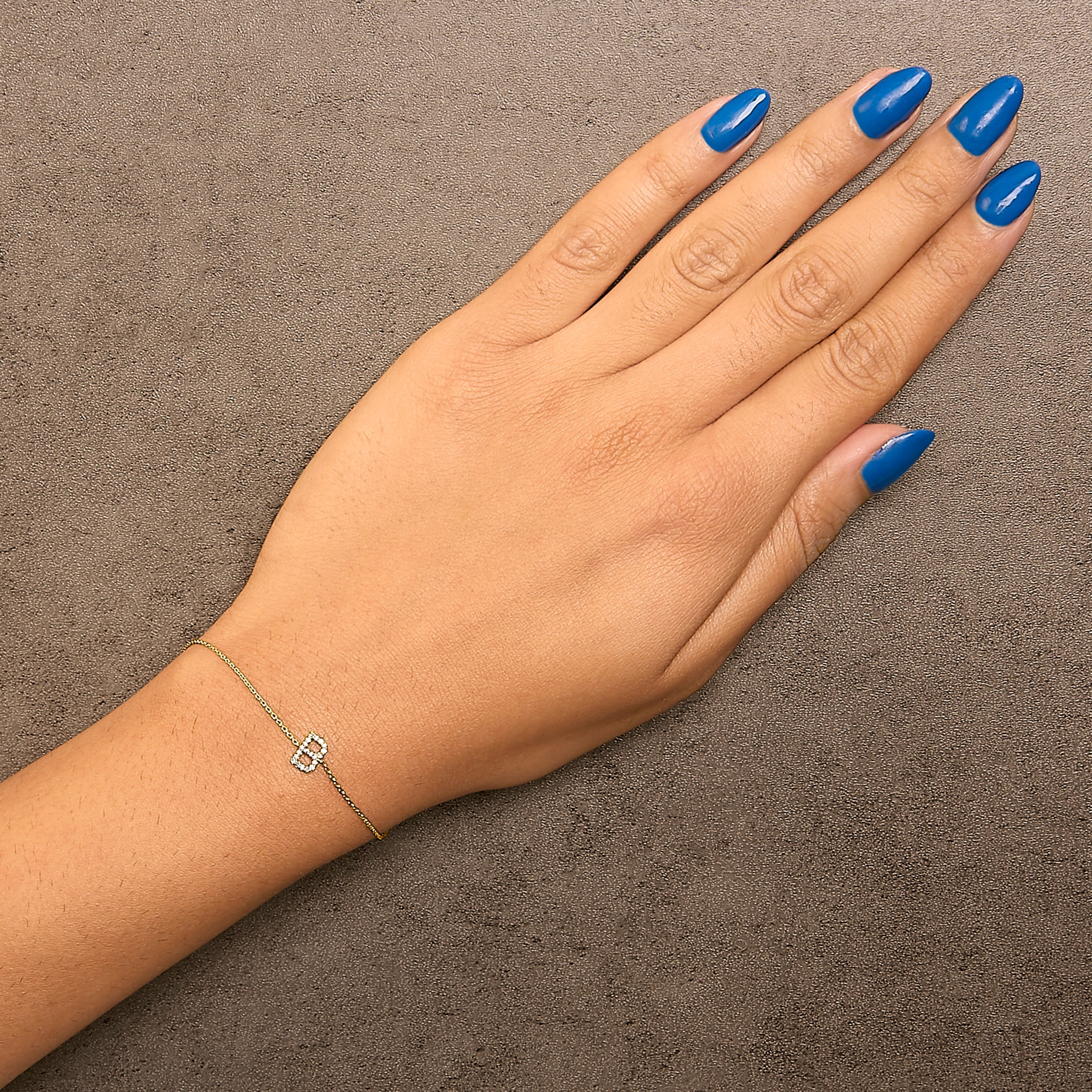 10K Yellow Gold Diamond Accent "B" Initial Charm and Link Bracelet-thumbmail-4