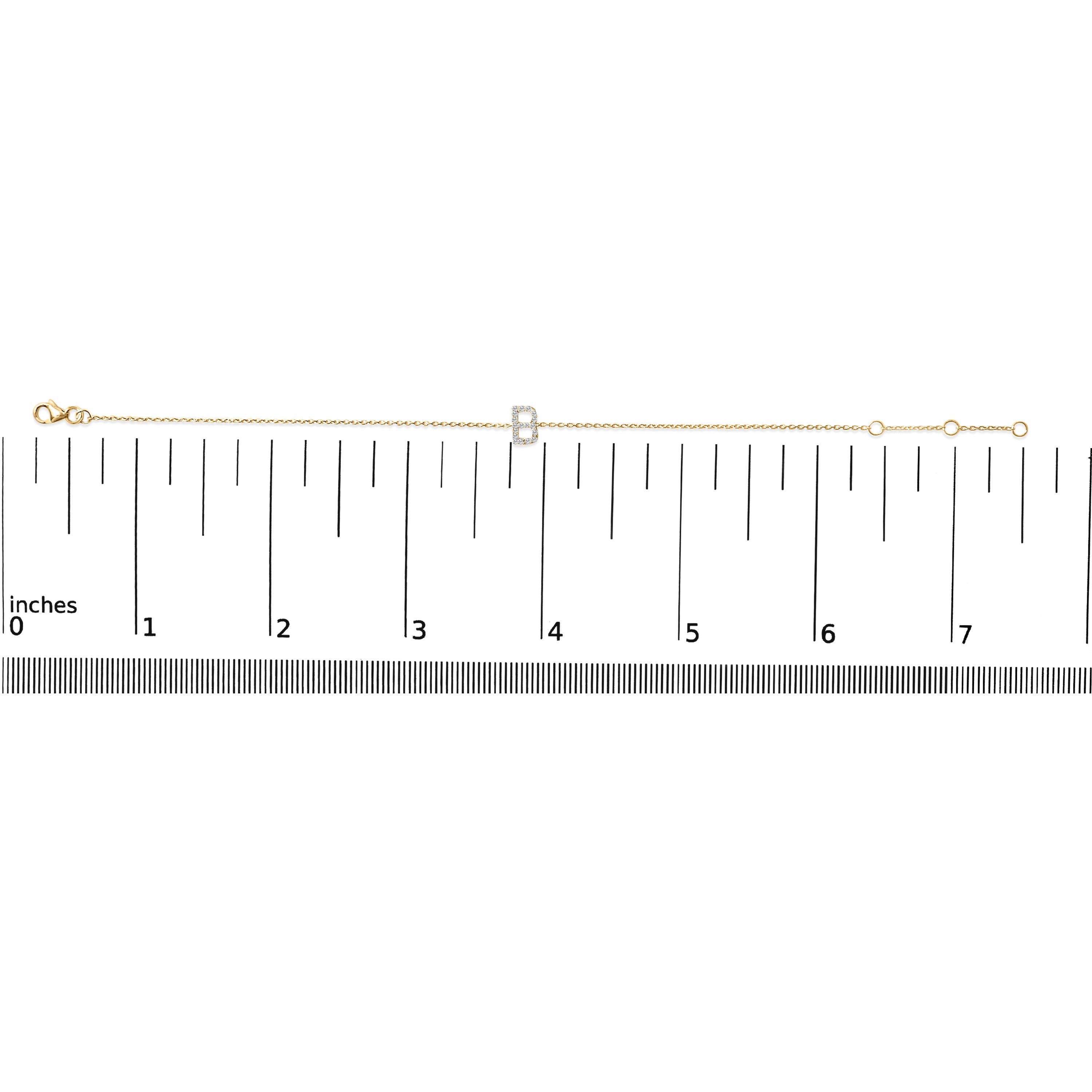 10K Yellow Gold Diamond Accent "B" Initial Charm and Link Bracelet