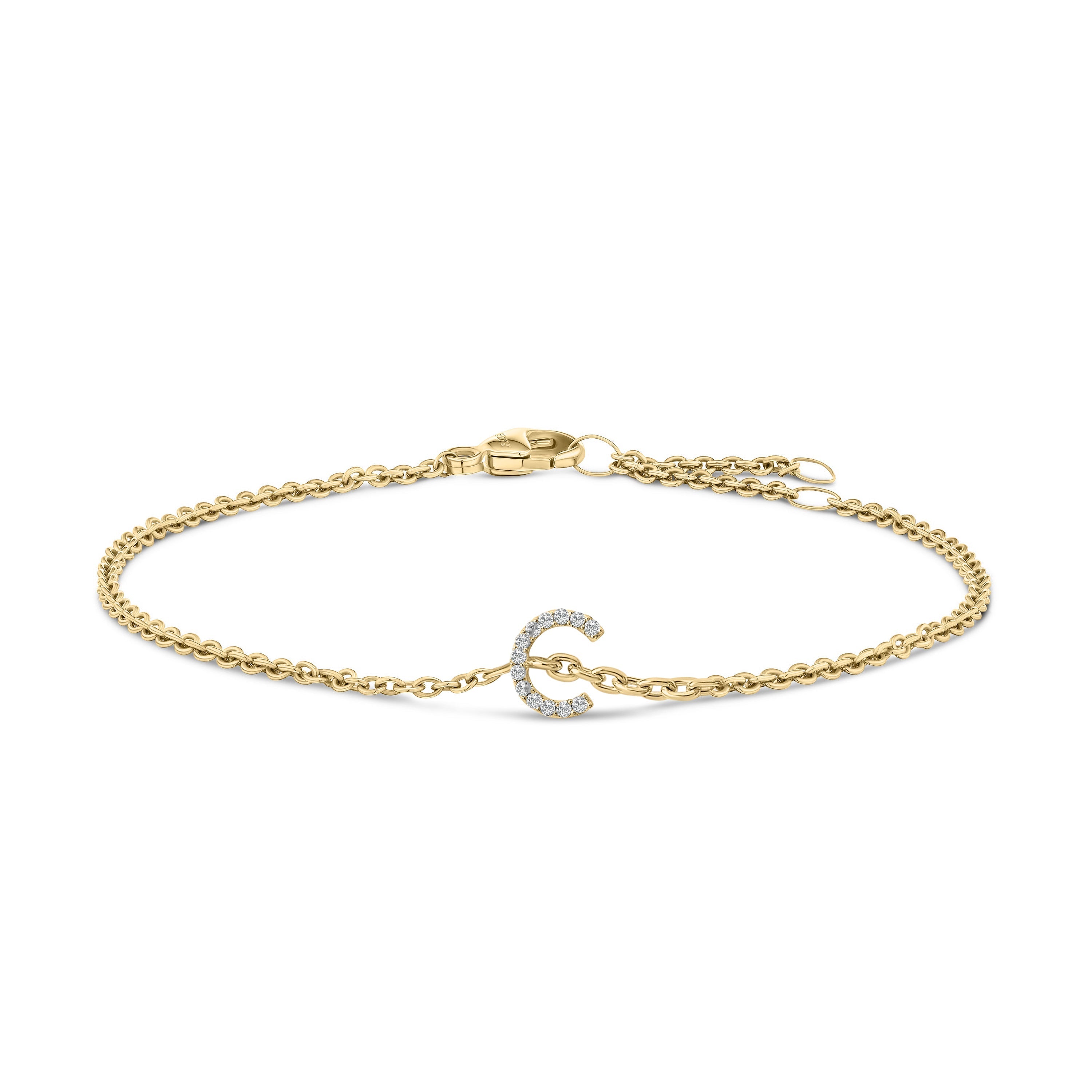 10K Yellow Gold Diamond Accent "C" Initial Charm and Link Bracelet-thumbmail-4