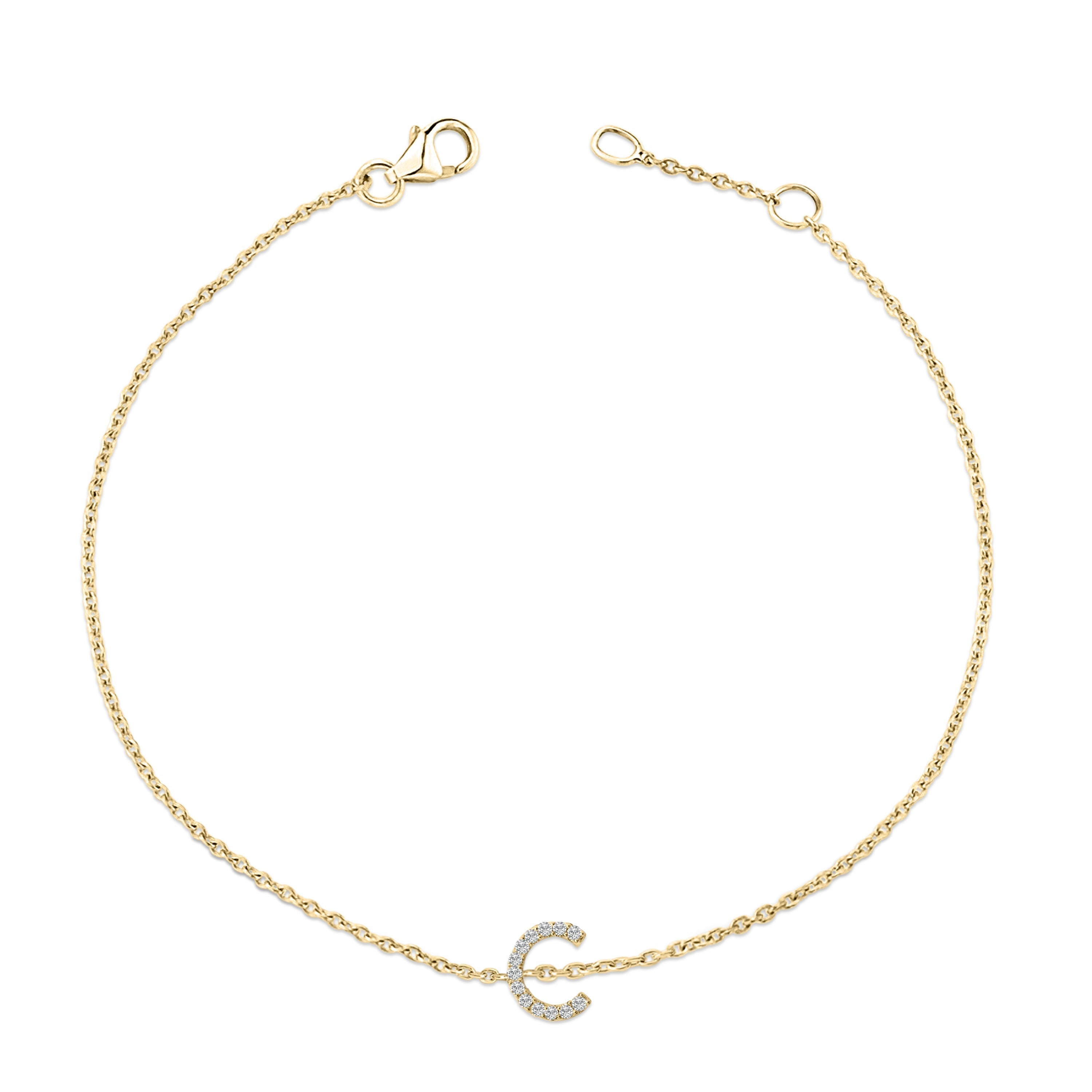 10K Yellow Gold Diamond Accent "C" Initial Charm and Link Bracelet-thumbmail-5