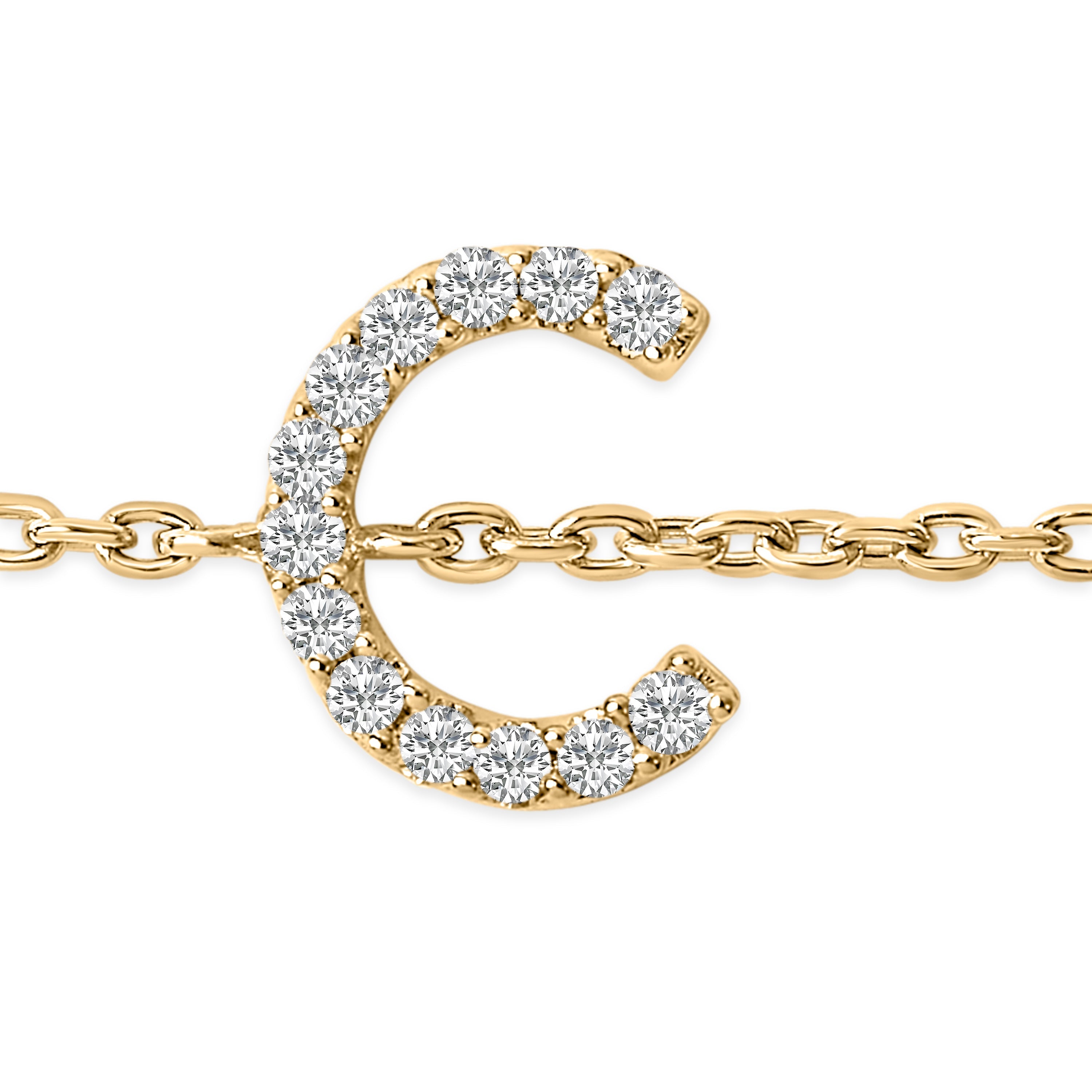 10K Yellow Gold Diamond Accent "C" Initial Charm and Link Bracelet