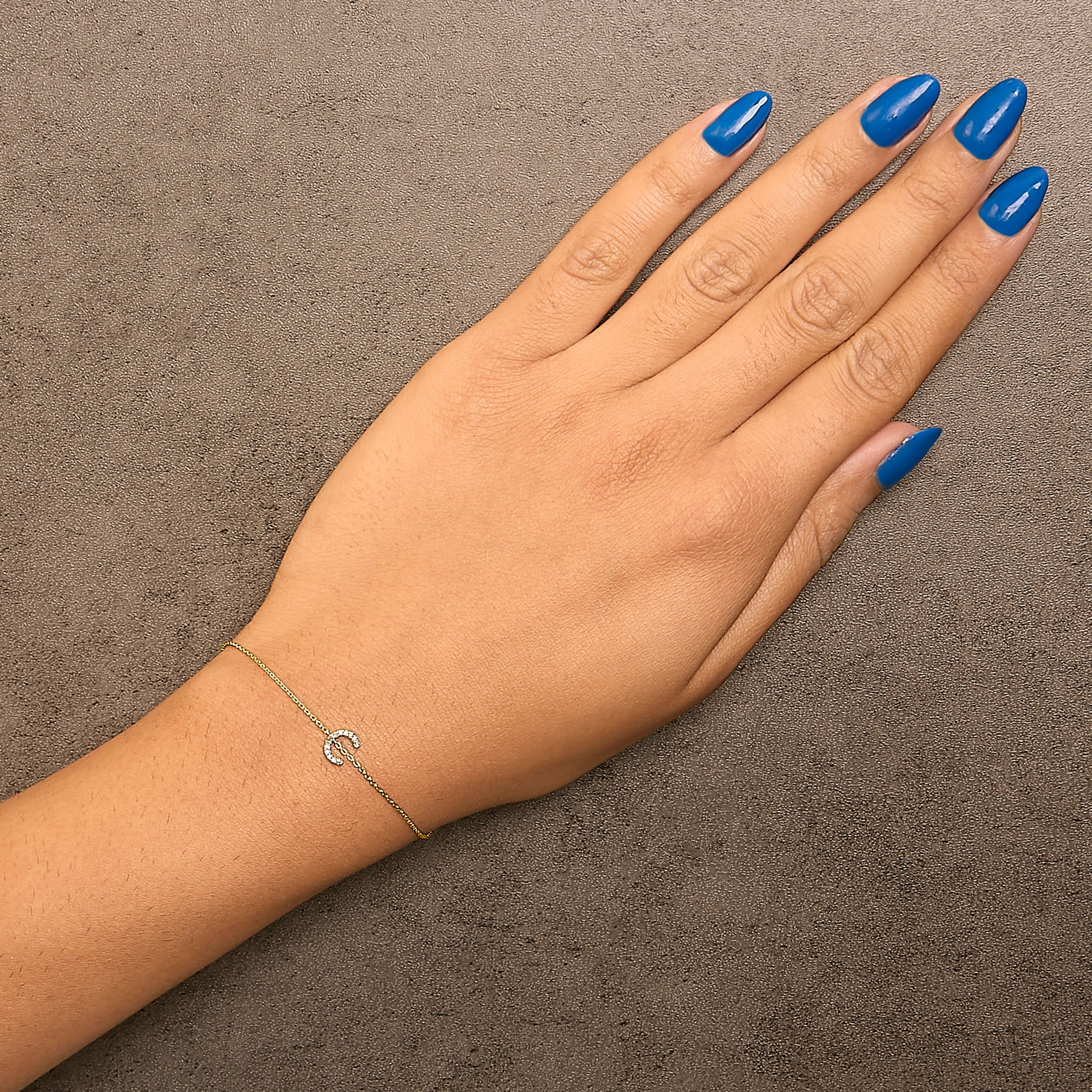 10K Yellow Gold Diamond Accent "C" Initial Charm and Link Bracelet-thumbmail-2