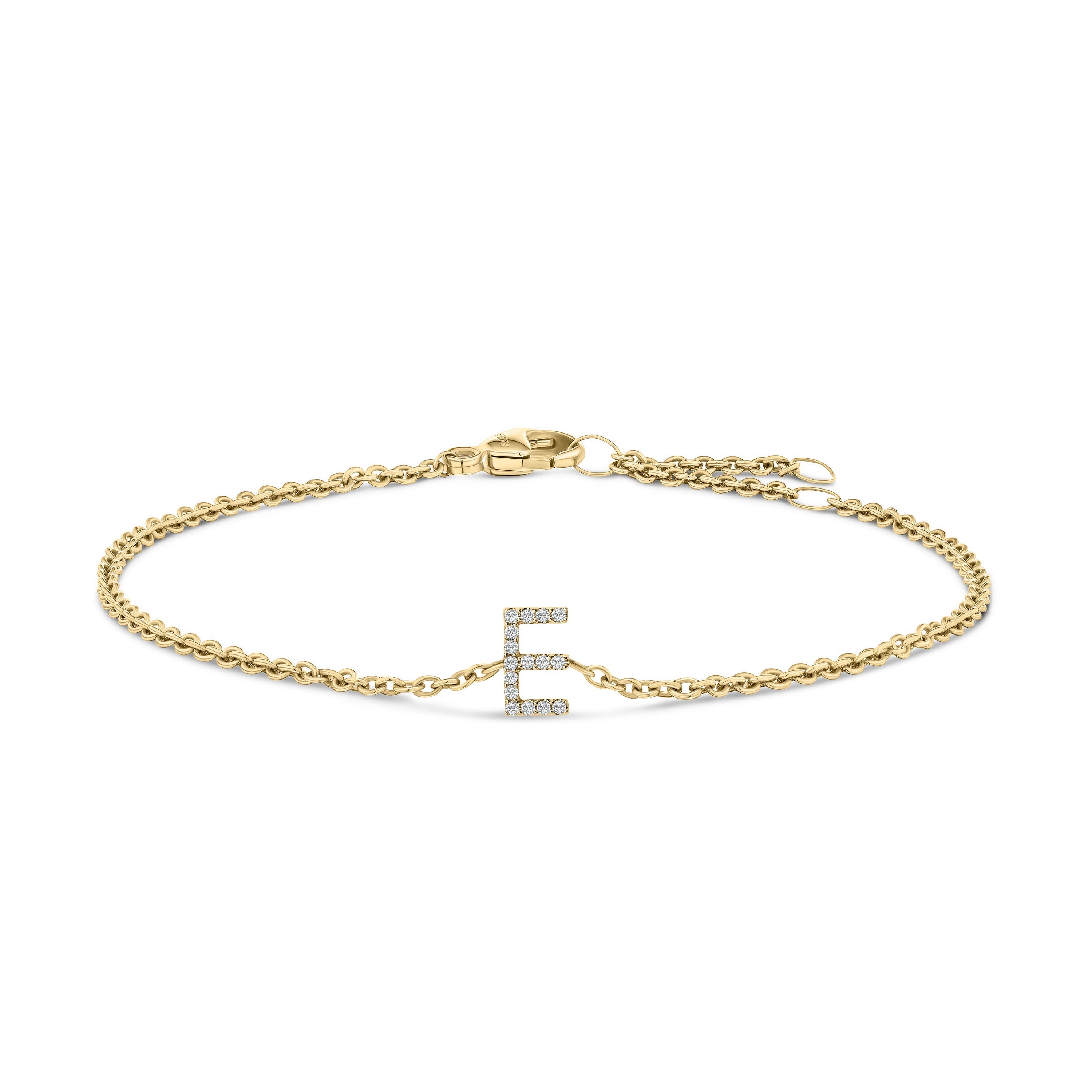 10K Yellow Gold Diamond Accent "E" Initial Charm and Link Bracelet-thumbmail-3