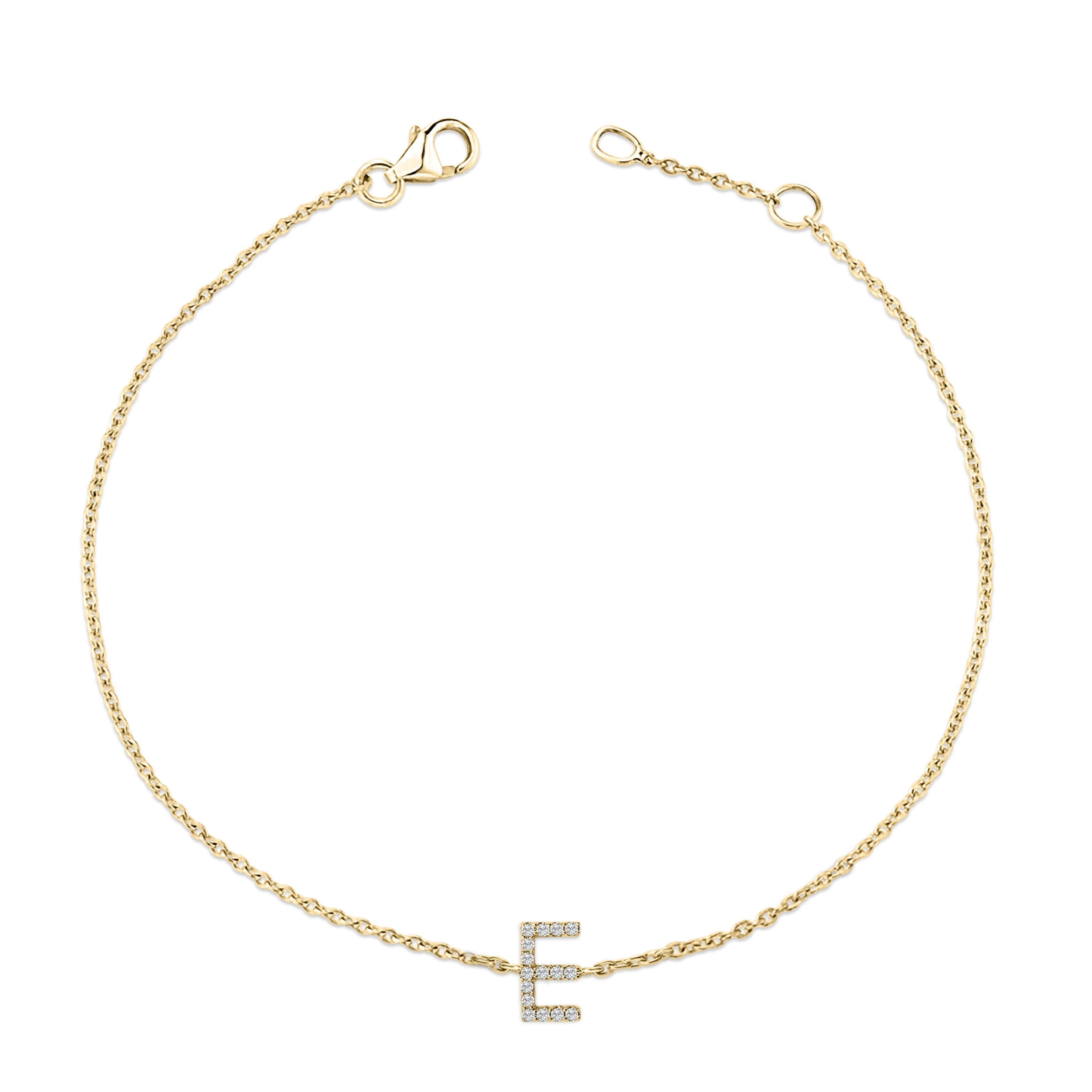 10K Yellow Gold Diamond Accent "E" Initial Charm and Link Bracelet-thumbmail-4