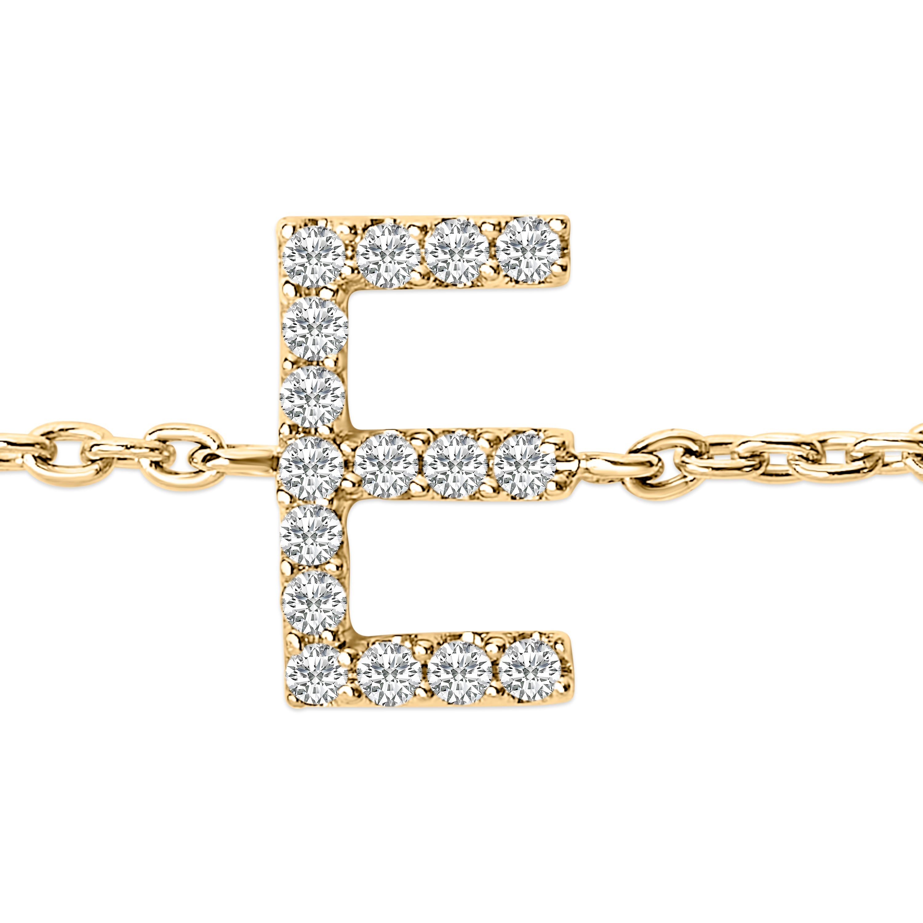 10K Yellow Gold Diamond Accent "E" Initial Charm and Link Bracelet