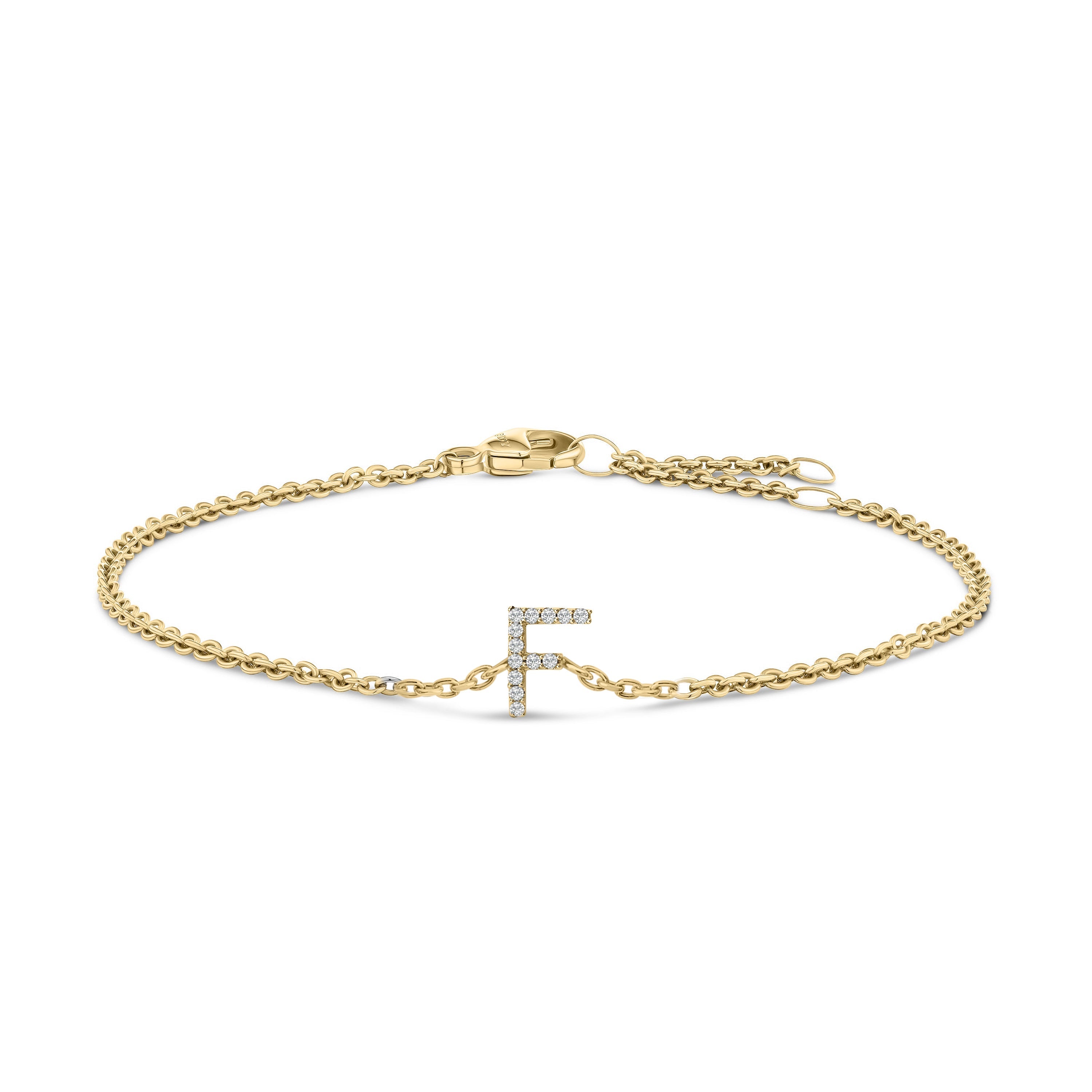 10K Yellow Gold Diamond Accent "F" Initial Charm and Link Bracelet