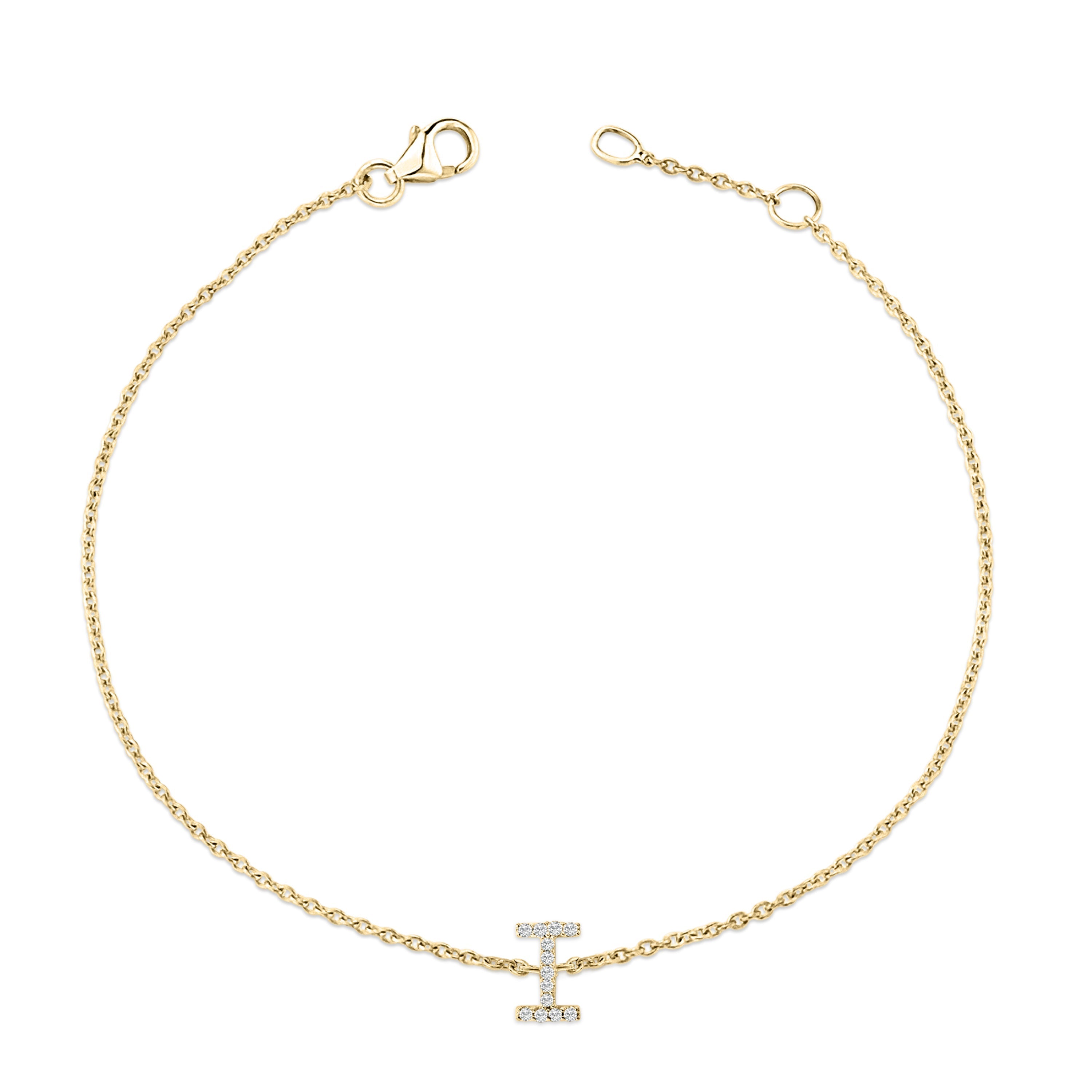 10K Yellow Gold Diamond Accent "I" Initial Charm and Link Bracelet