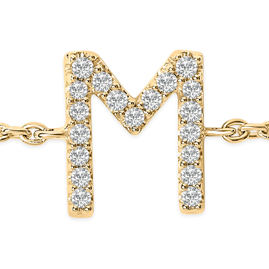 10K Yellow Gold Diamond Accent "M" Initial Charm and Link Bracelet