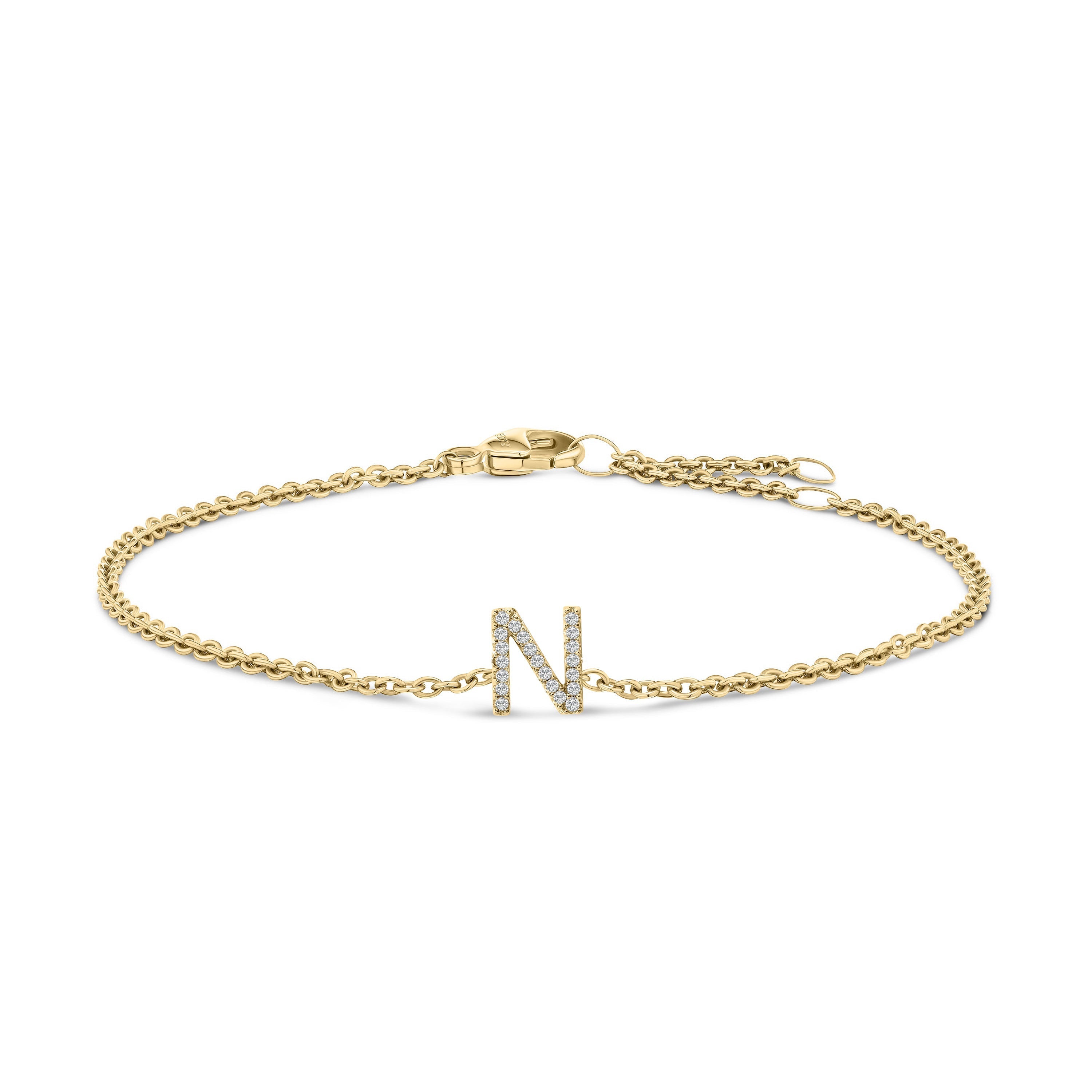 10K Yellow Gold Diamond Accent "N" Initial Charm and Link Bracelet-thumbmail-6