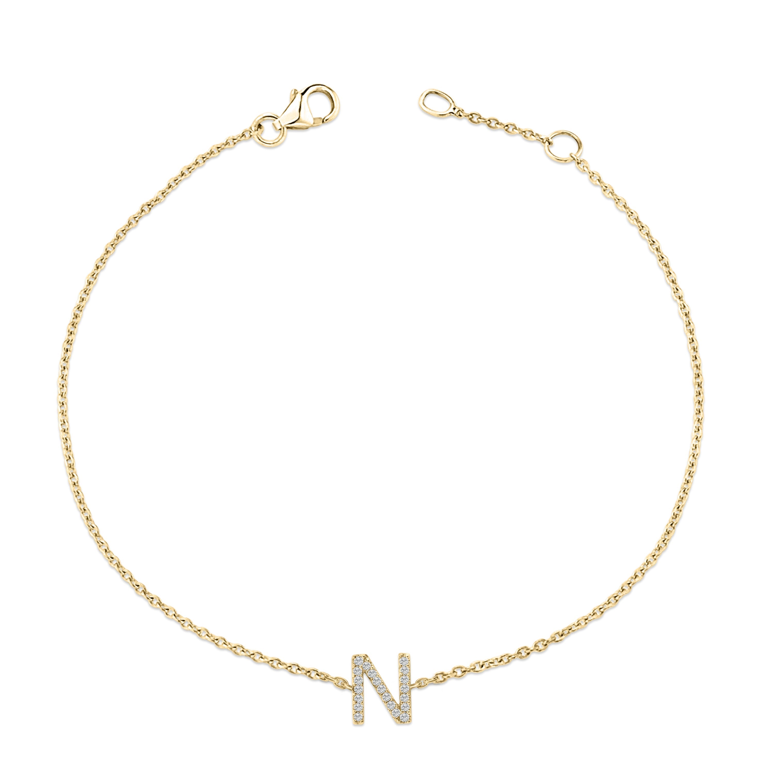 10K Yellow Gold Diamond Accent "N" Initial Charm and Link Bracelet