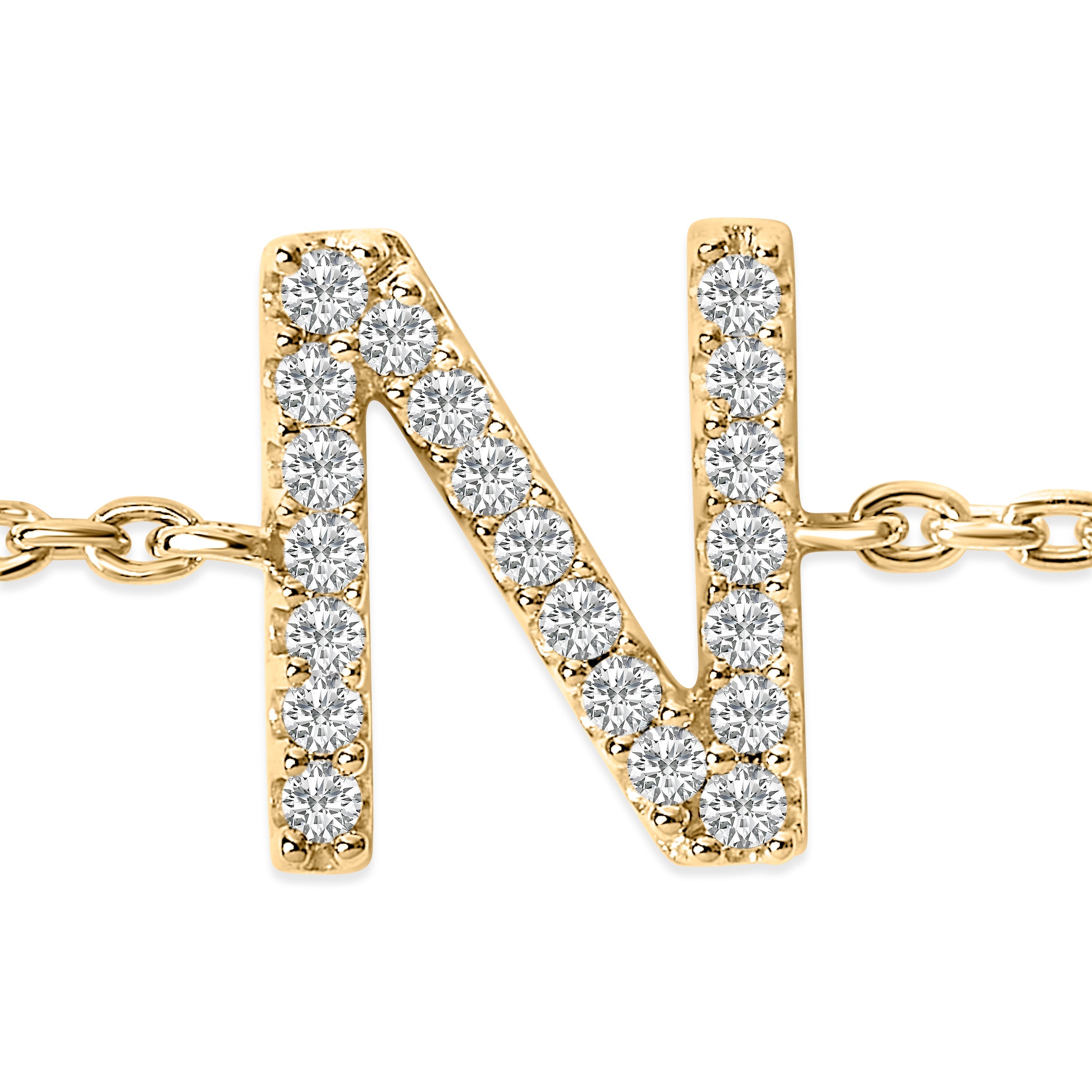 10K Yellow Gold Diamond Accent "N" Initial Charm and Link Bracelet-thumbmail-2