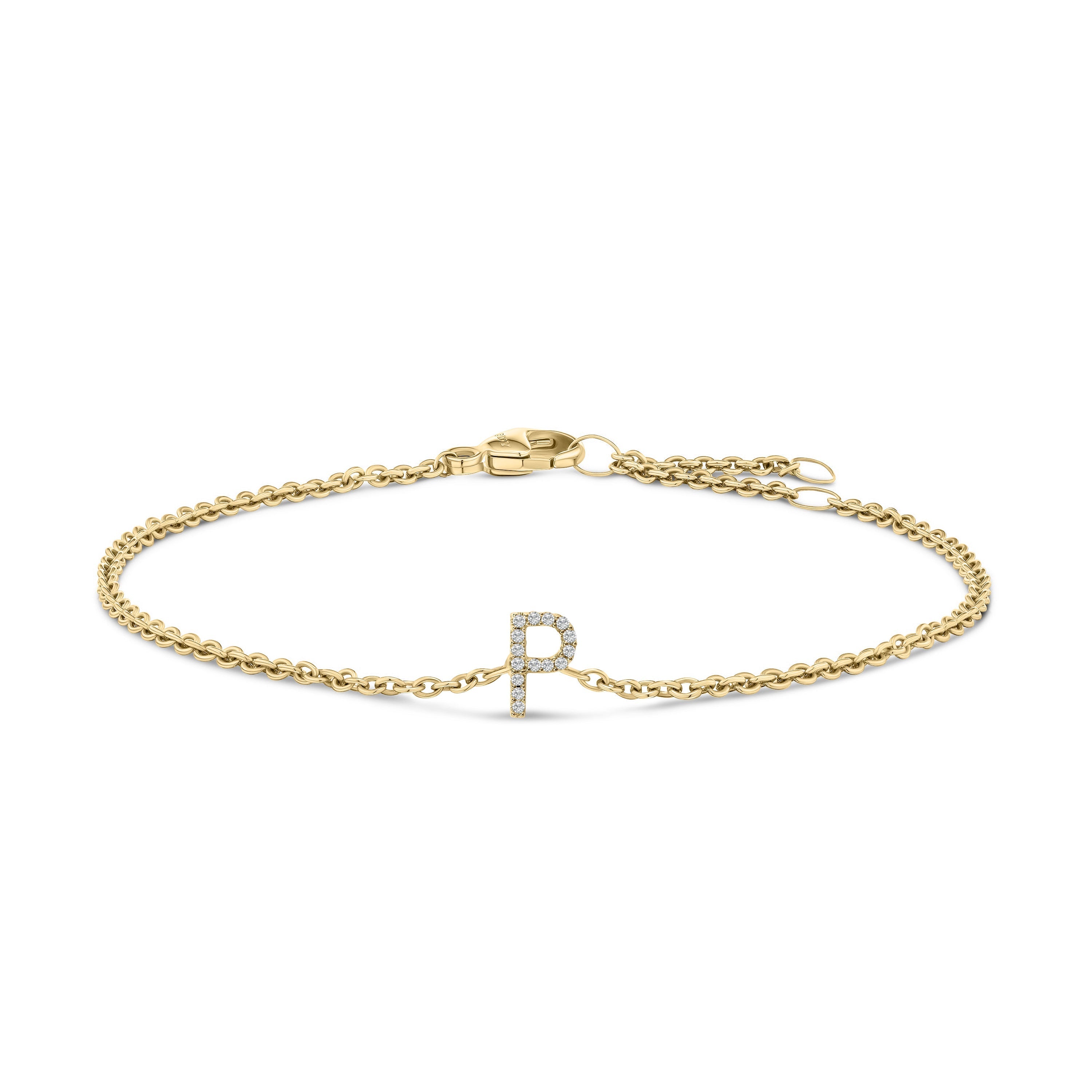10K Yellow Gold Diamond Accent "P" Initial Charm and Link Bracelet