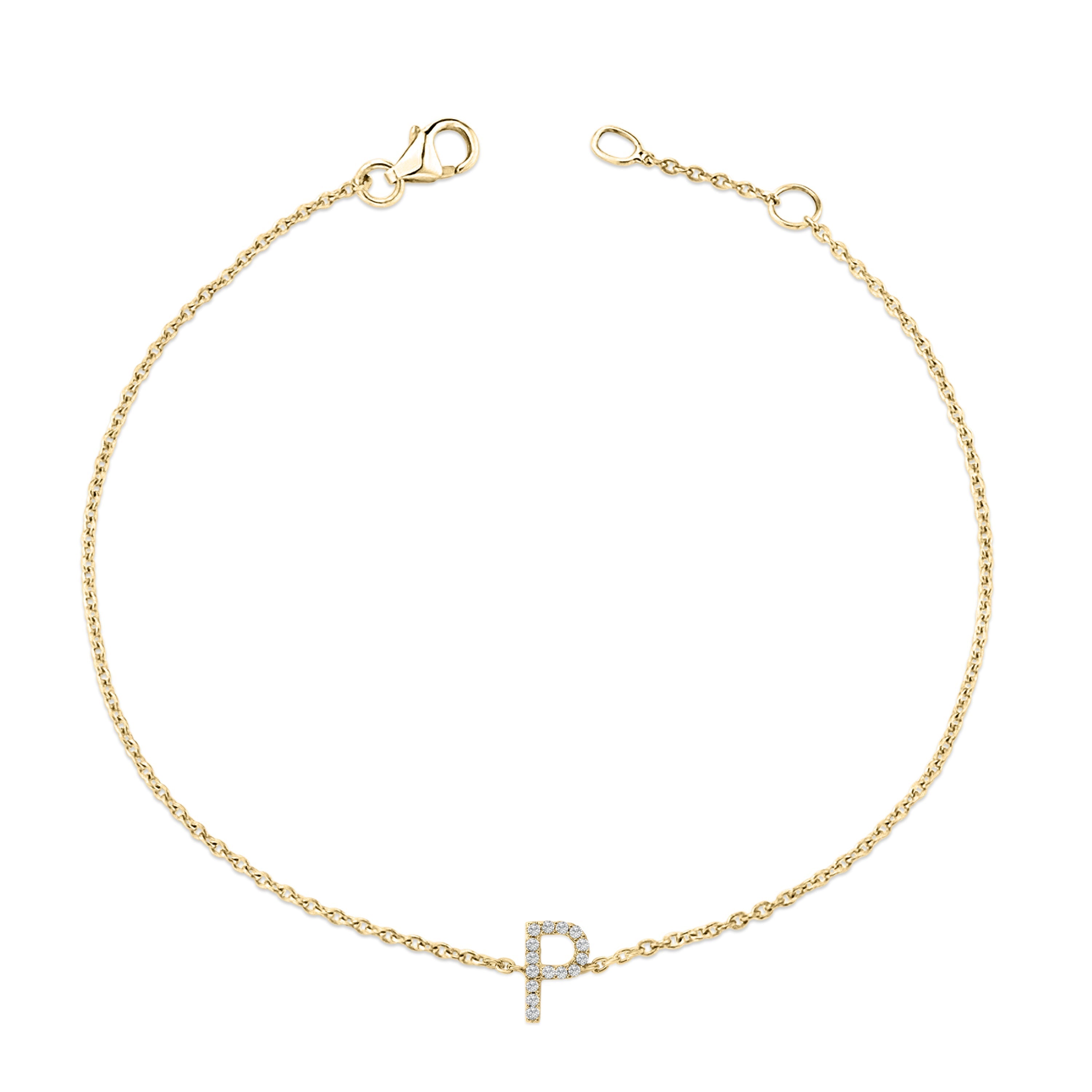 10K Yellow Gold Diamond Accent "P" Initial Charm and Link Bracelet-thumbmail-2