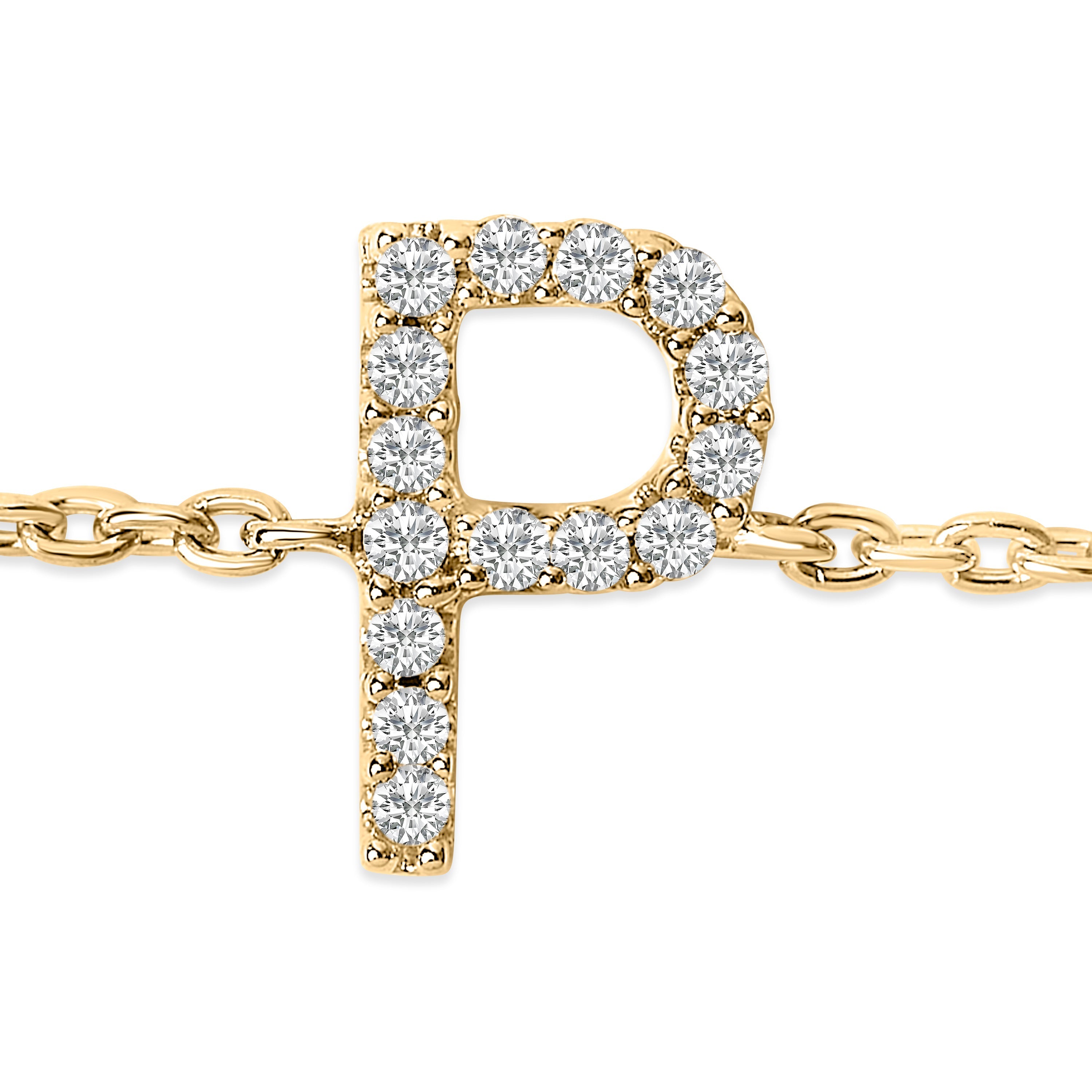 10K Yellow Gold Diamond Accent "P" Initial Charm and Link Bracelet-thumbmail-3