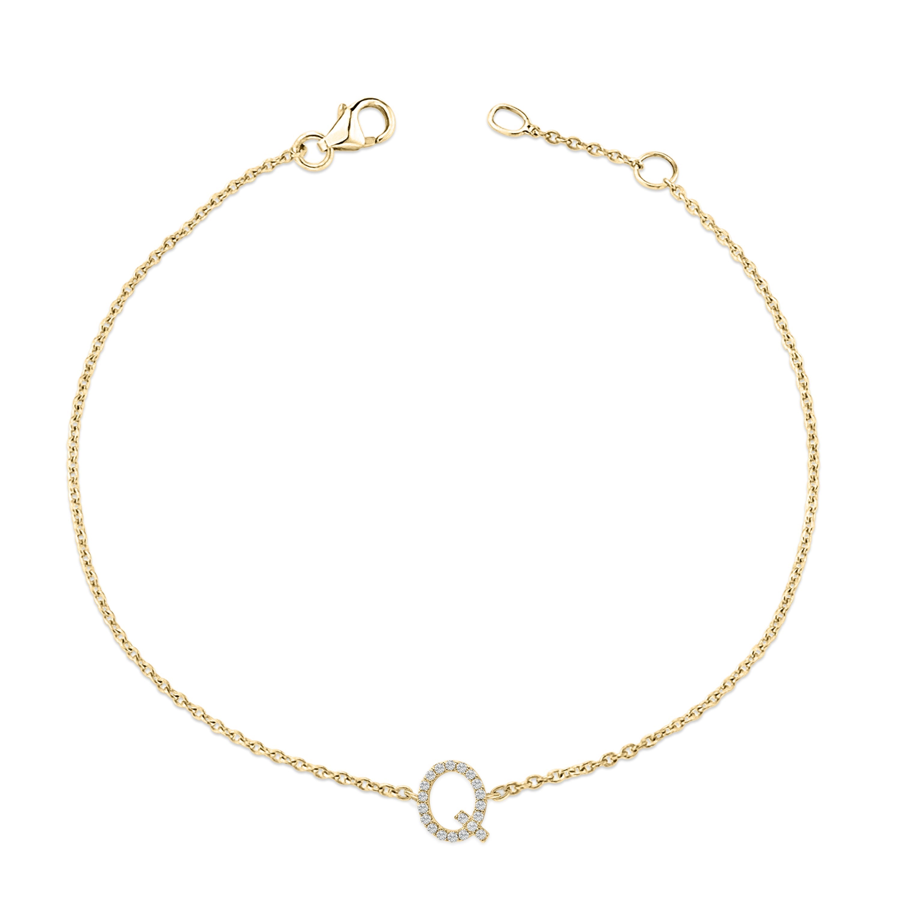10K Yellow Gold Diamond Accent "Q" Initial Charm and Link Bracelet-thumbmail-4