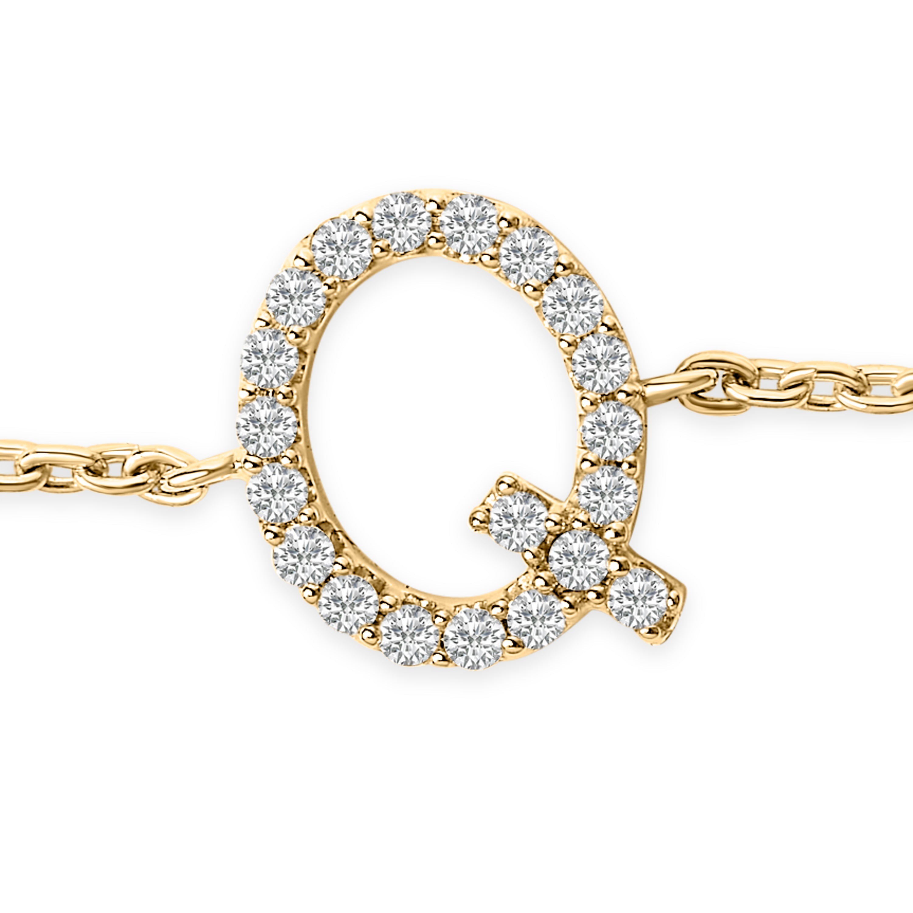10K Yellow Gold Diamond Accent "Q" Initial Charm and Link Bracelet-thumbmail-5