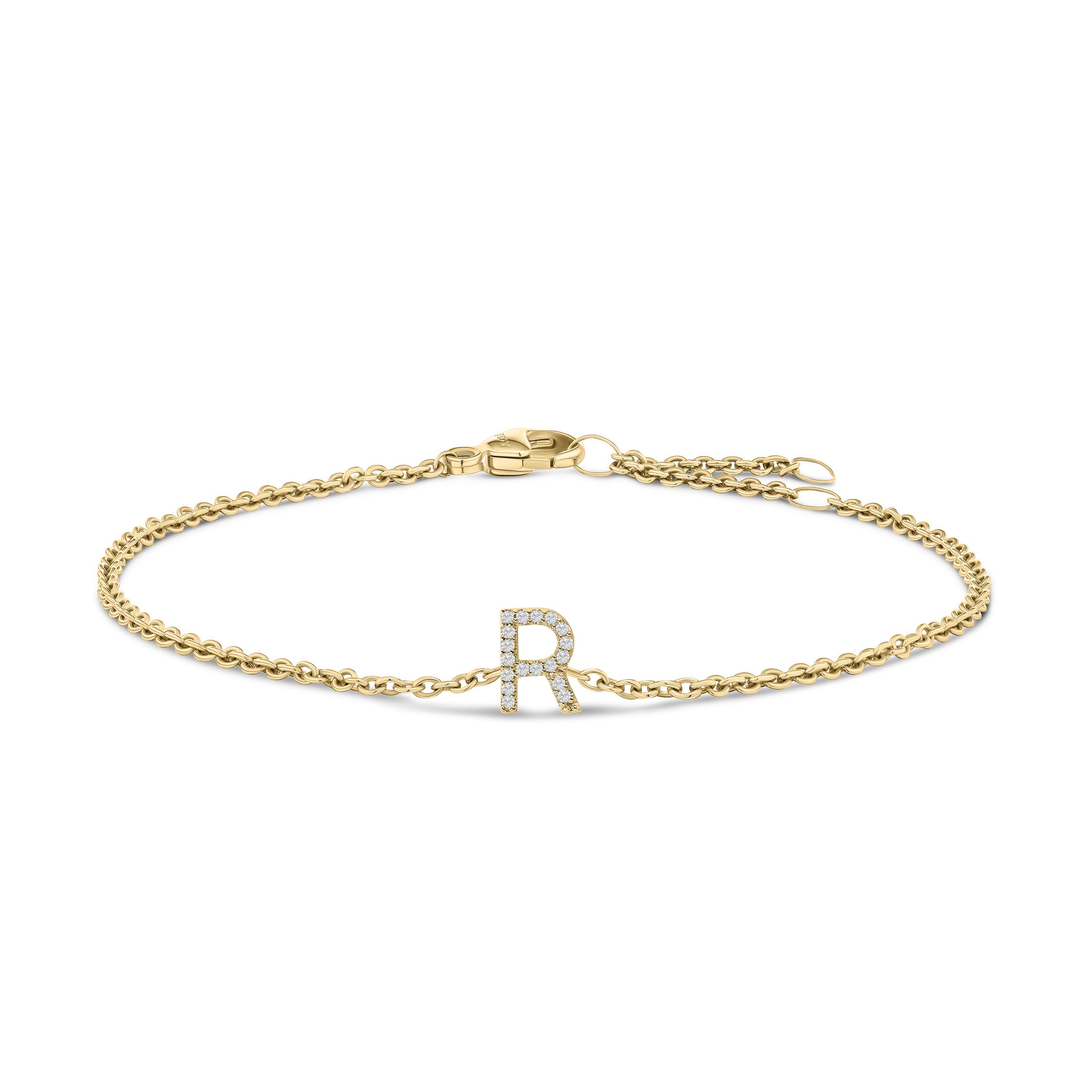 10K Yellow Gold Diamond Accent "R" Initial Charm and Link Bracelet-thumbmail-2