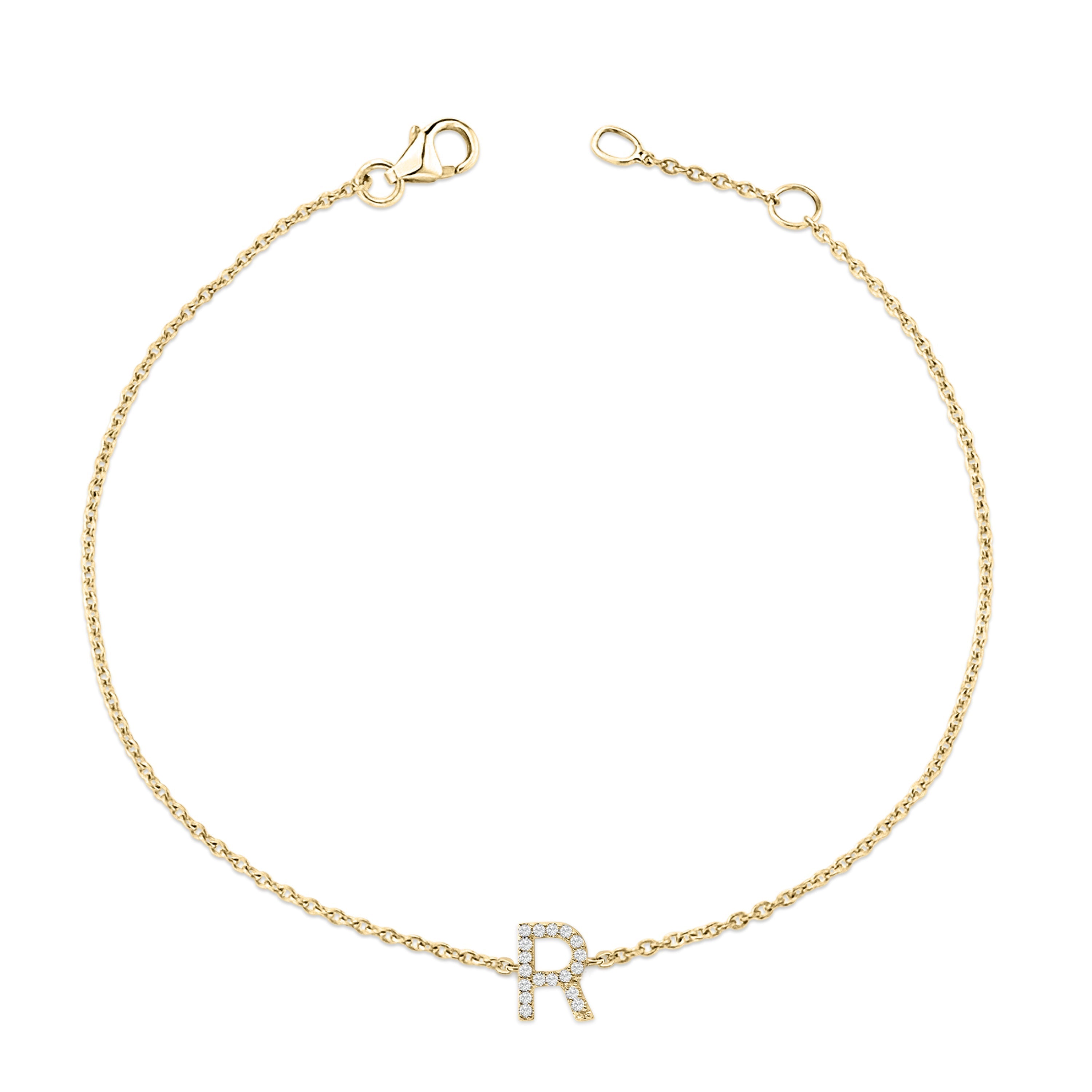 10K Yellow Gold Diamond Accent "R" Initial Charm and Link Bracelet-thumbmail-3
