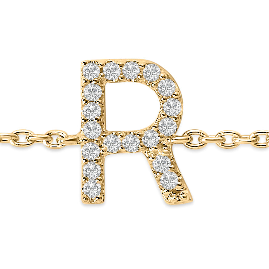 10K Yellow Gold Diamond Accent "R" Initial Charm and Link Bracelet-thumbmail-4
