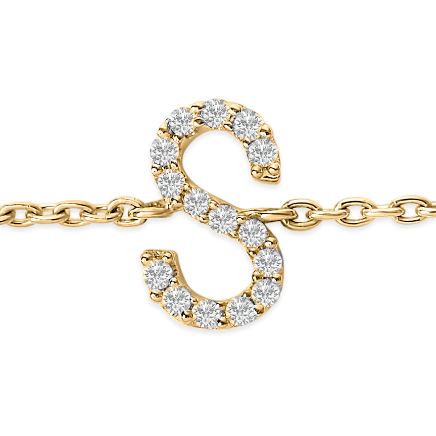 10K Yellow Gold Diamond Accent "S" Initial Charm and Link Bracelet-thumbmail-5