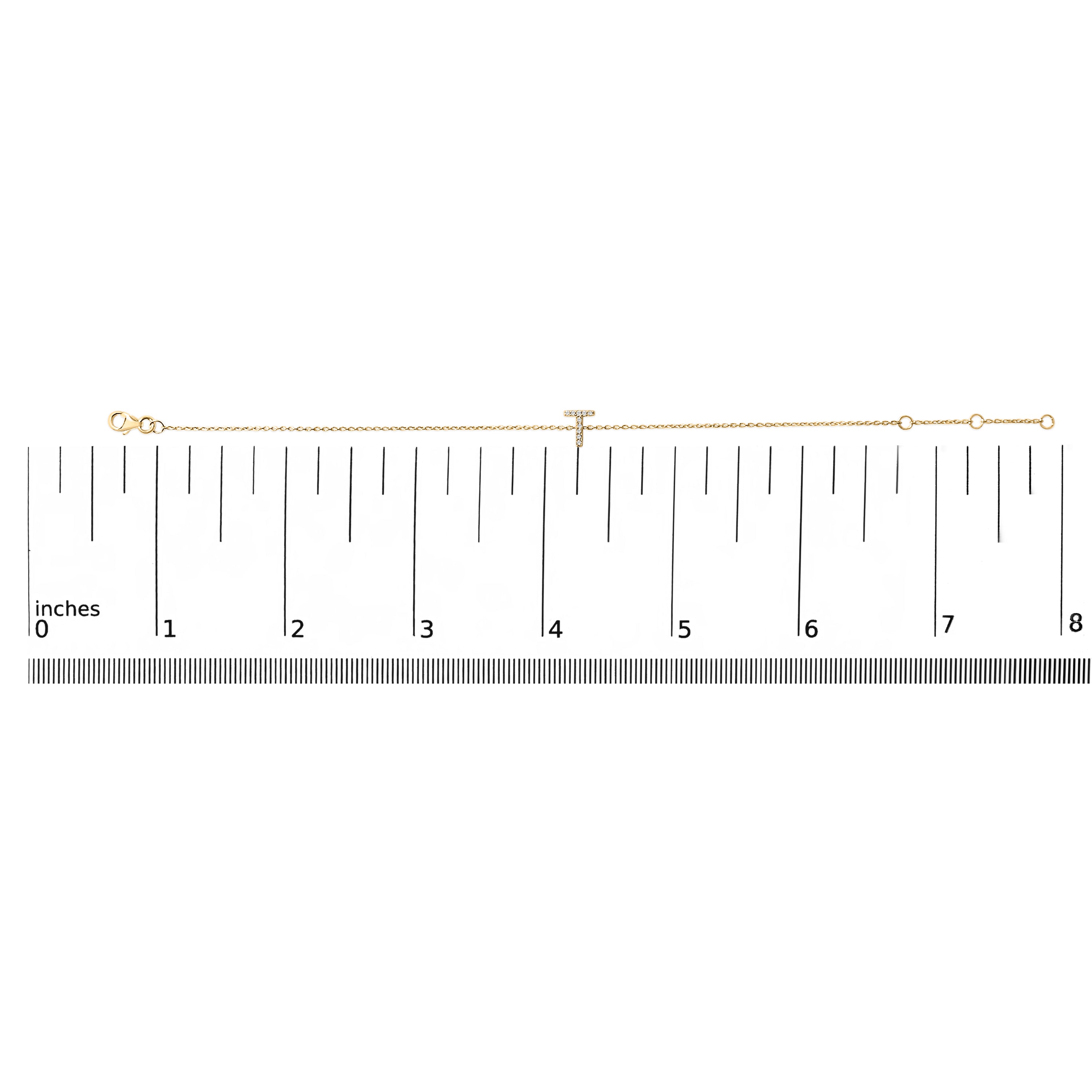 10K Yellow Gold Diamond Accent "T" Initial Charm and Link Bracelet