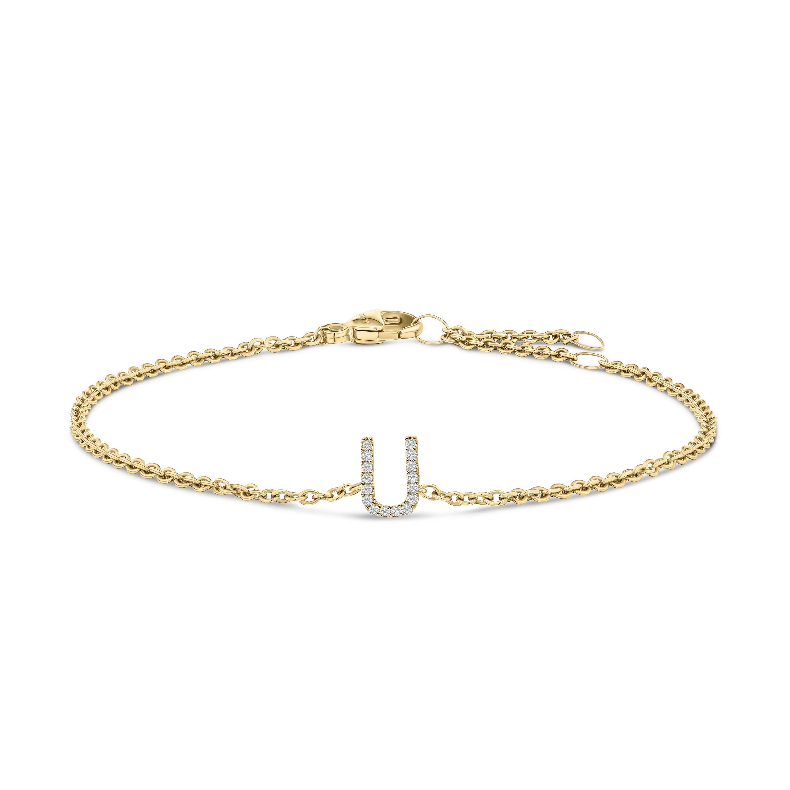 10K Yellow Gold Diamond Accent "U" Initial Charm and Link Bracelet-thumbmail-2