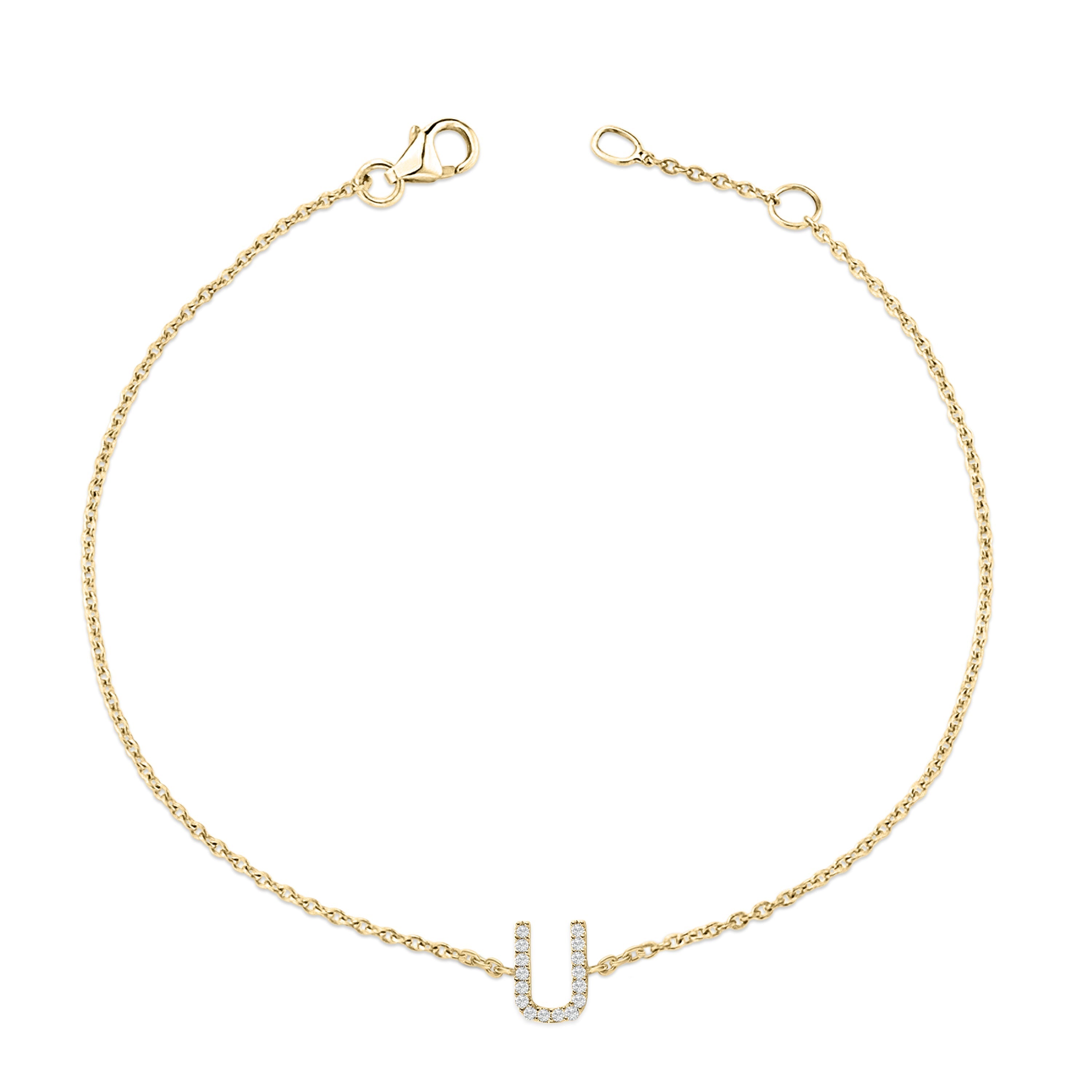 10K Yellow Gold Diamond Accent "U" Initial Charm and Link Bracelet-thumbmail-3